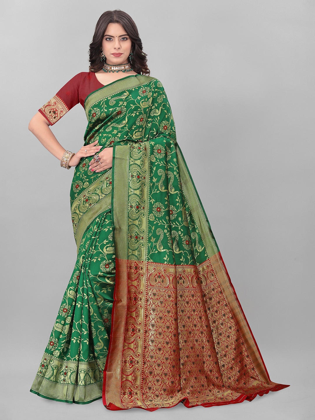 

MUKHITA Woven Design Banarasi Saree, Green