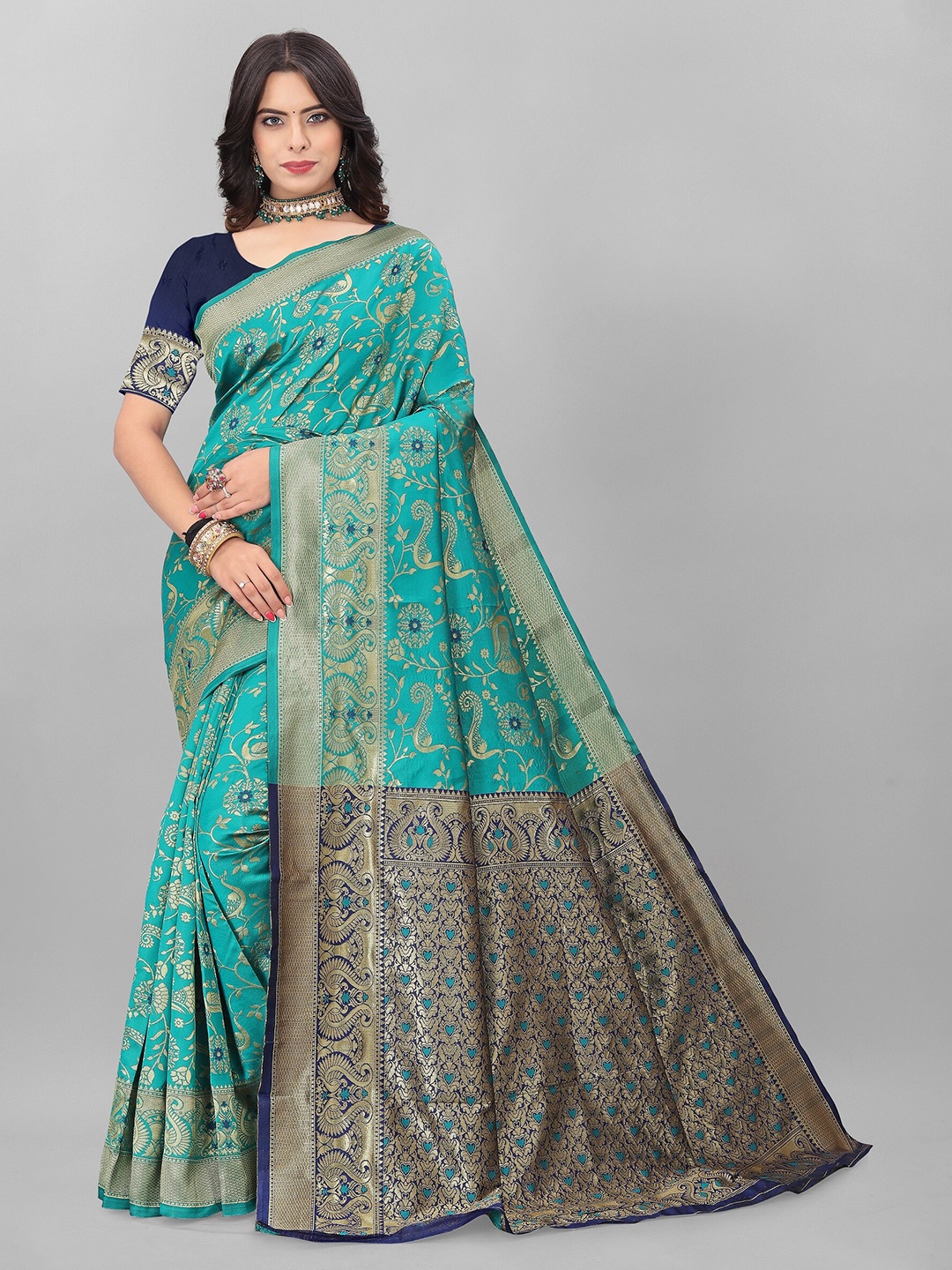 

MUKHITA Woven Design Banarasi Saree, Teal