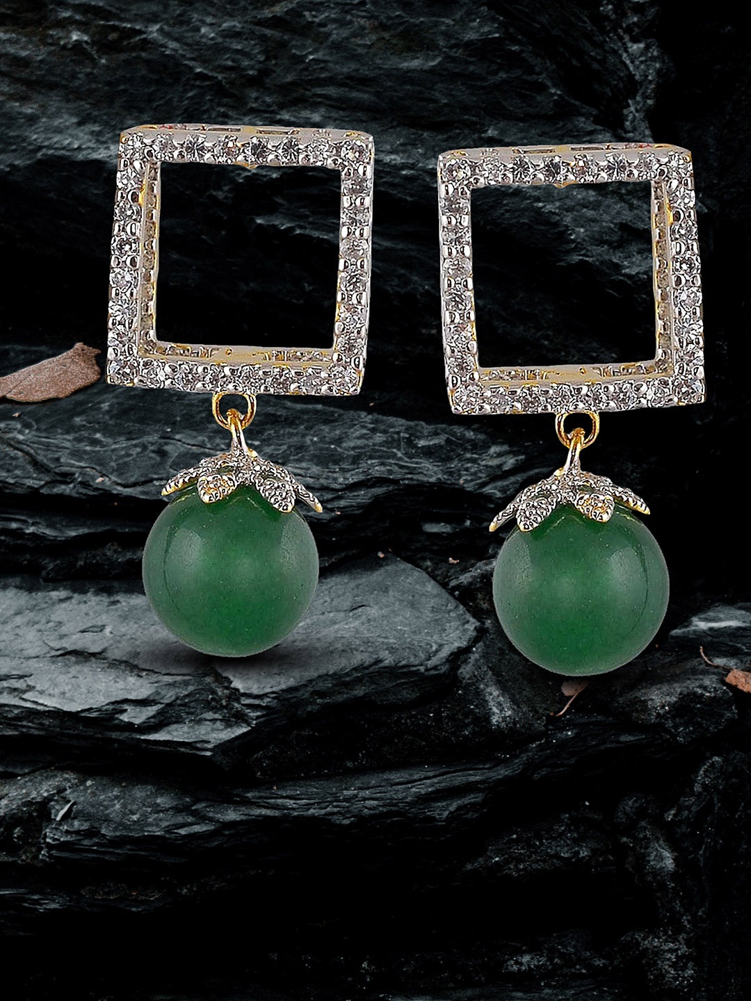 

Adwitiya Collection Silver-Plated Stone-Studded Square Shaped Drop Earrings