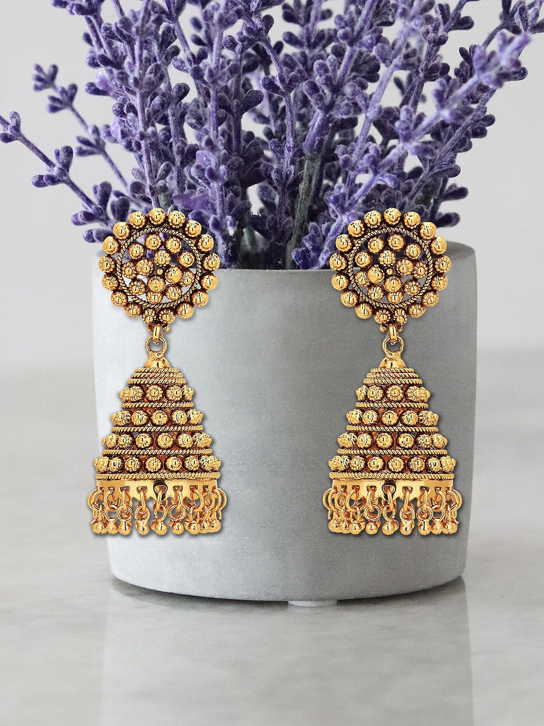 

Adwitiya Collection Gold-Plated Classic Jhumkas