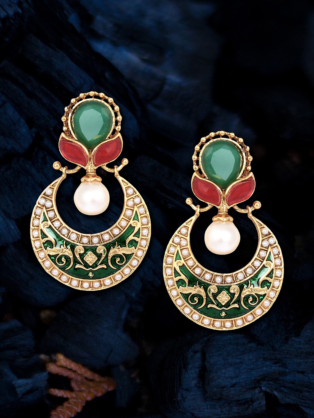 

Adwitiya Collection Gold-Plated Stone-Studded Classic Chandbalis