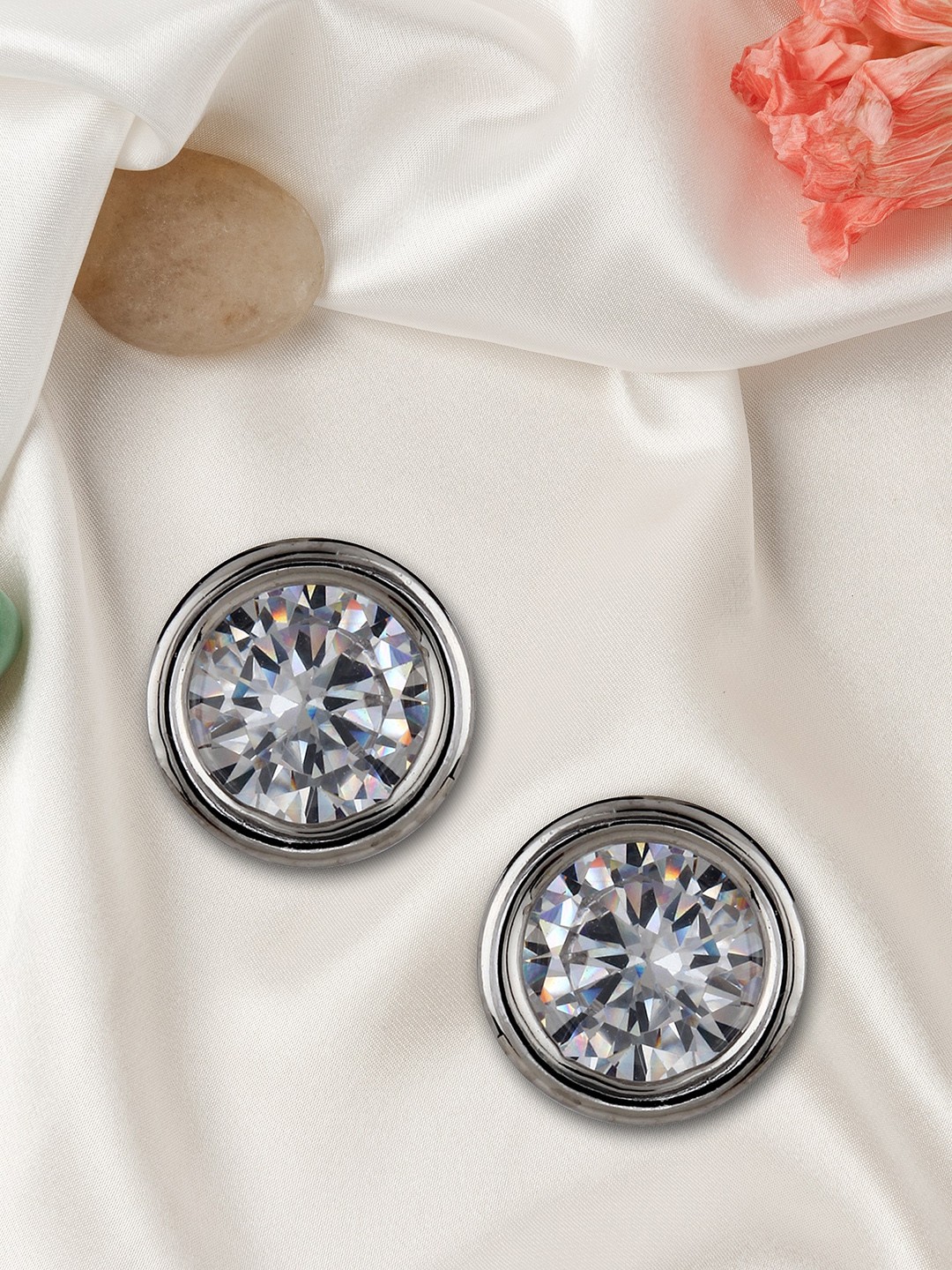 

Adwitiya Collection Silver-Plated Stone-Studded Classic Studs Earrings