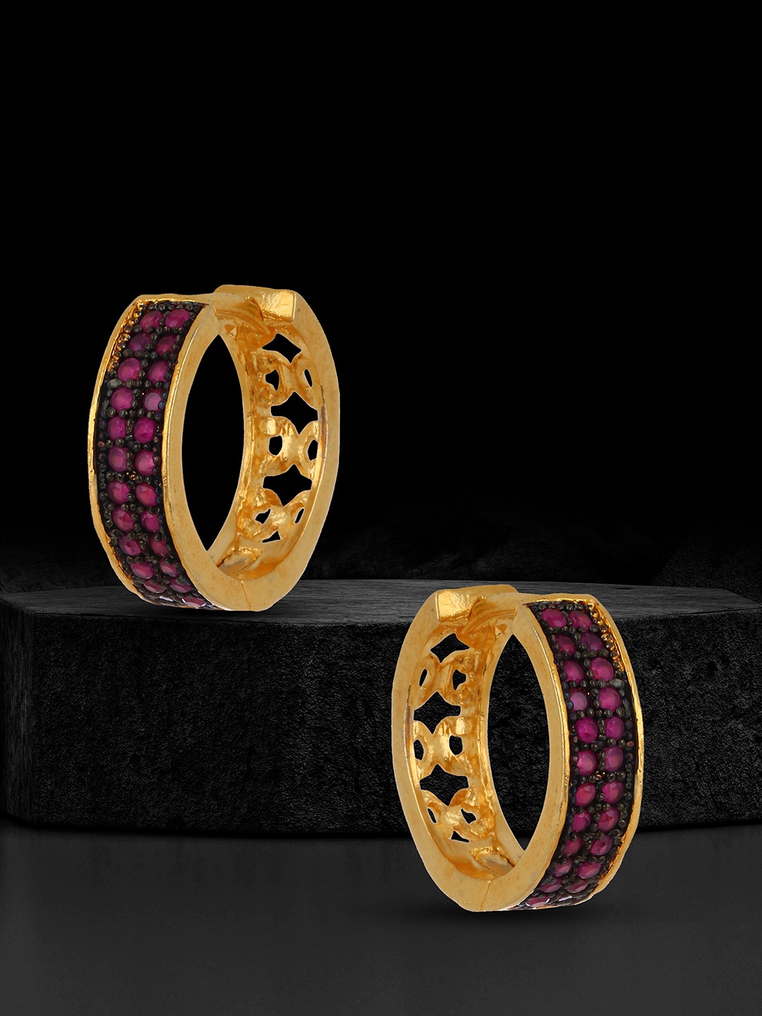

Adwitiya Collection Gold-Plated Stone-Studded Classic Hoop Earrings