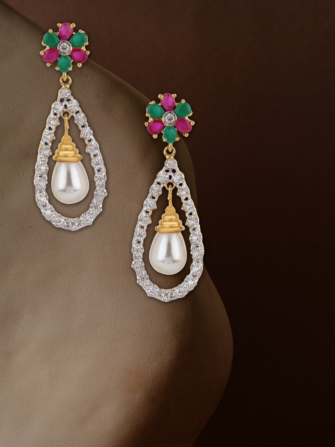 

Adwitiya Collection Gold-Plated Stone Studded Classic Drop Earrings