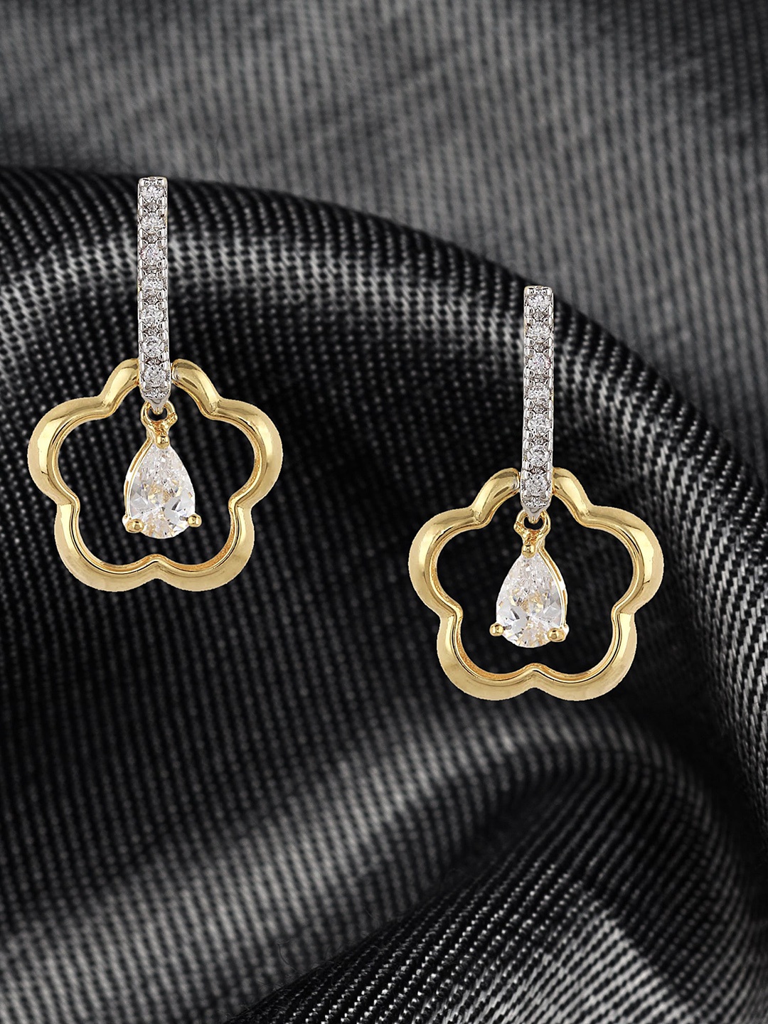 

Adwitiya Collection Gold-Plated Stone-Studded Classic Drop Earrings