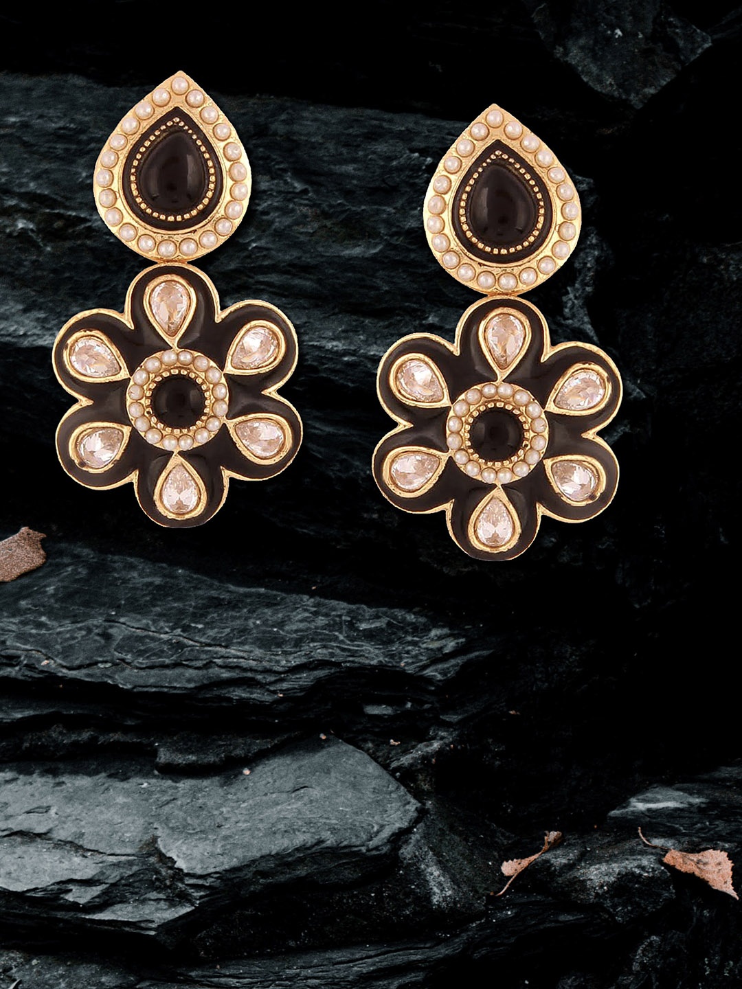 

Adwitiya Collection Gold Plated Artificial Stones Studded Drop Earings