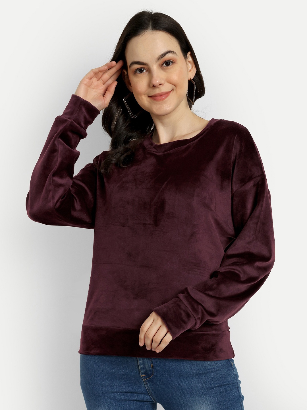 

The Roadster Lifestyle Co. Maroon Rouns Neck Long Sleeves Pullover