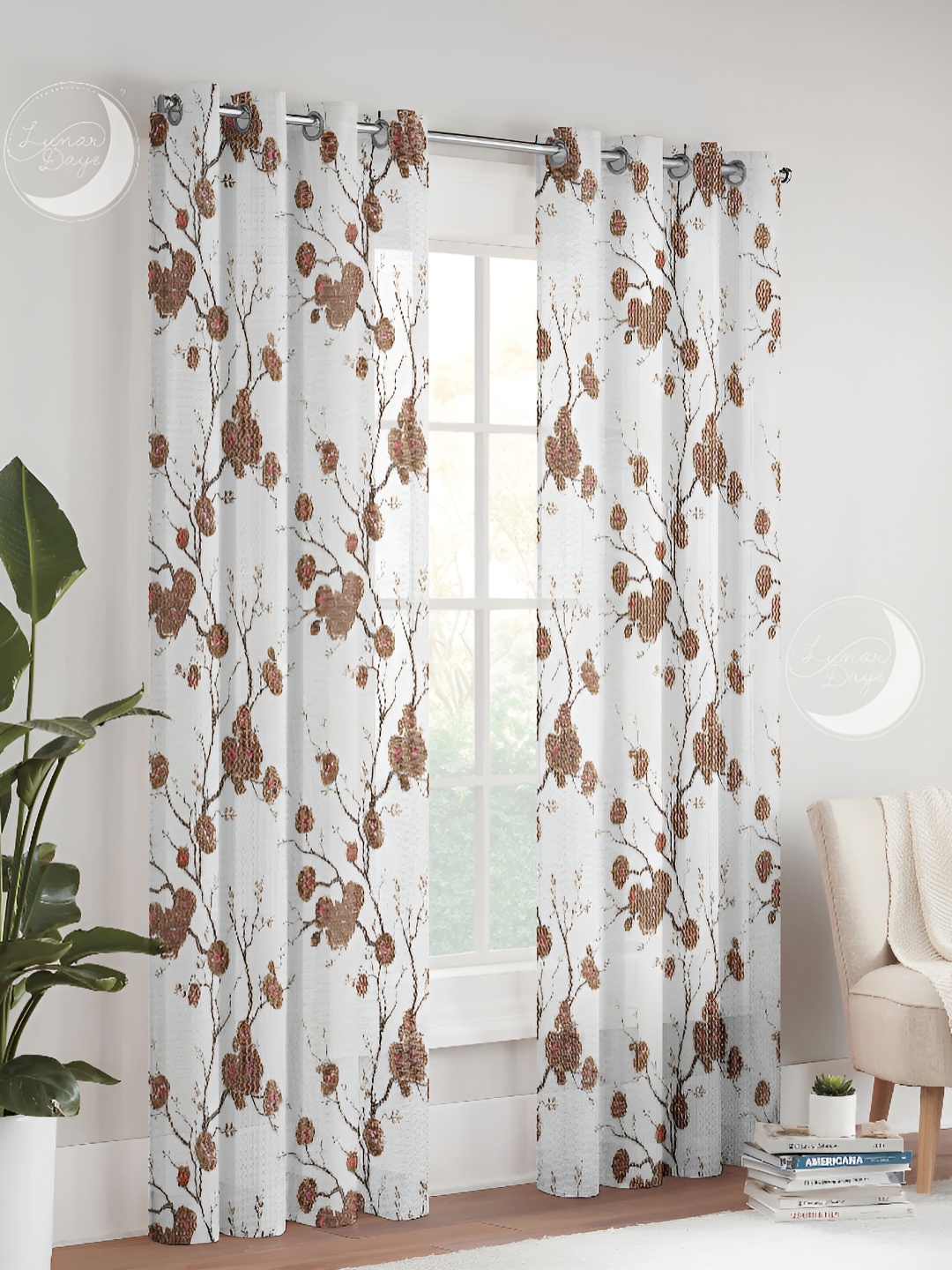 

Lunar Days Brown & White 2 Pieces Sheer Door Curtains