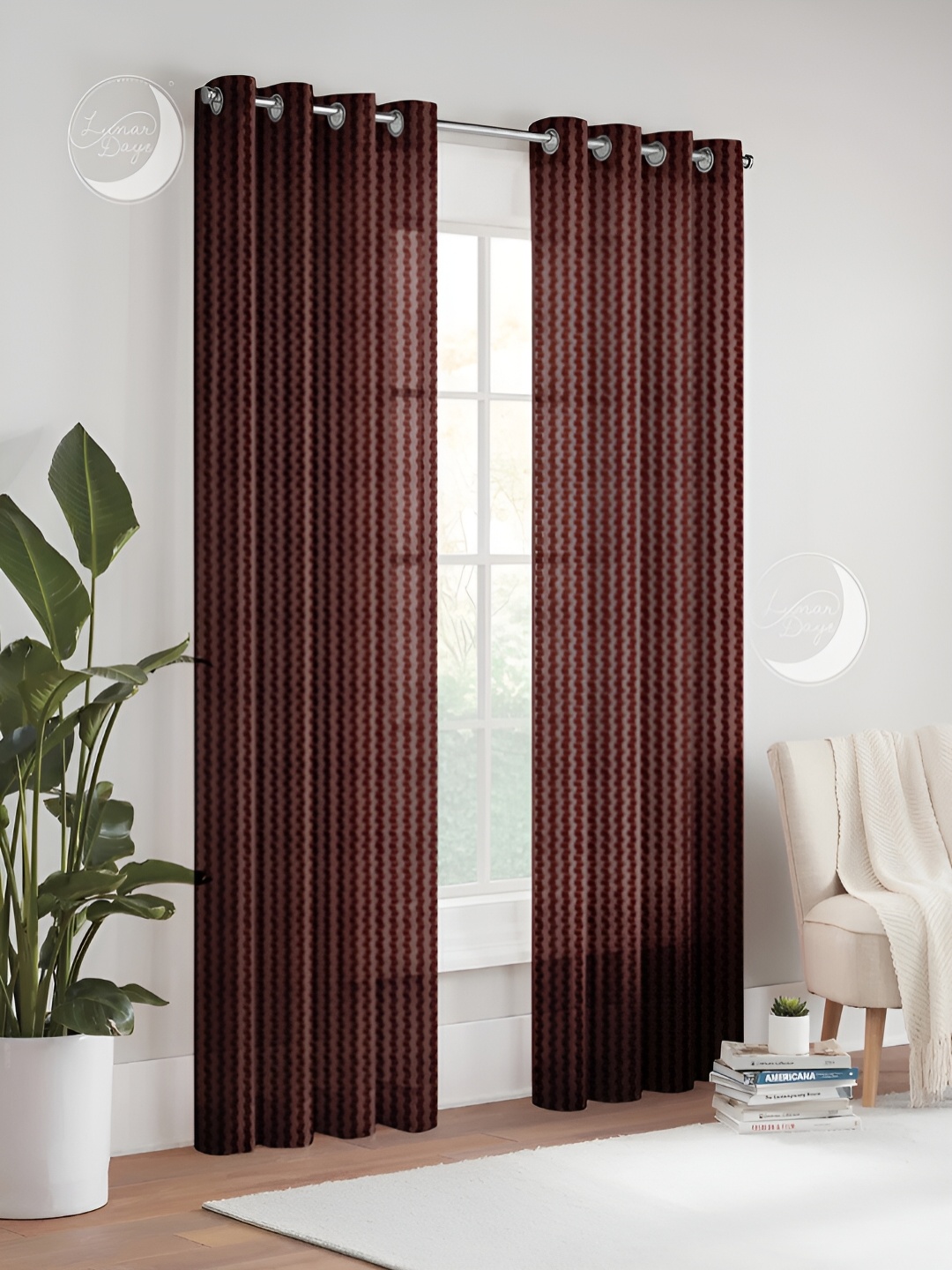 

Lunar Days Brown & White 3Pcs Floral Sheer Window Curtain