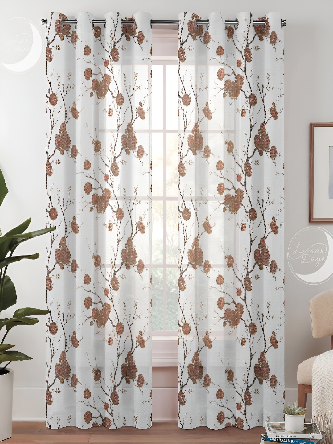 

Lunar Days Brown & White 2 Pieces Sheer Long Door Curtains