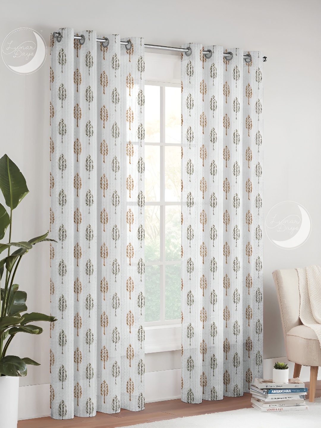 

Lunar Days Brown & White 2 Pieces Sheer Window Curtains