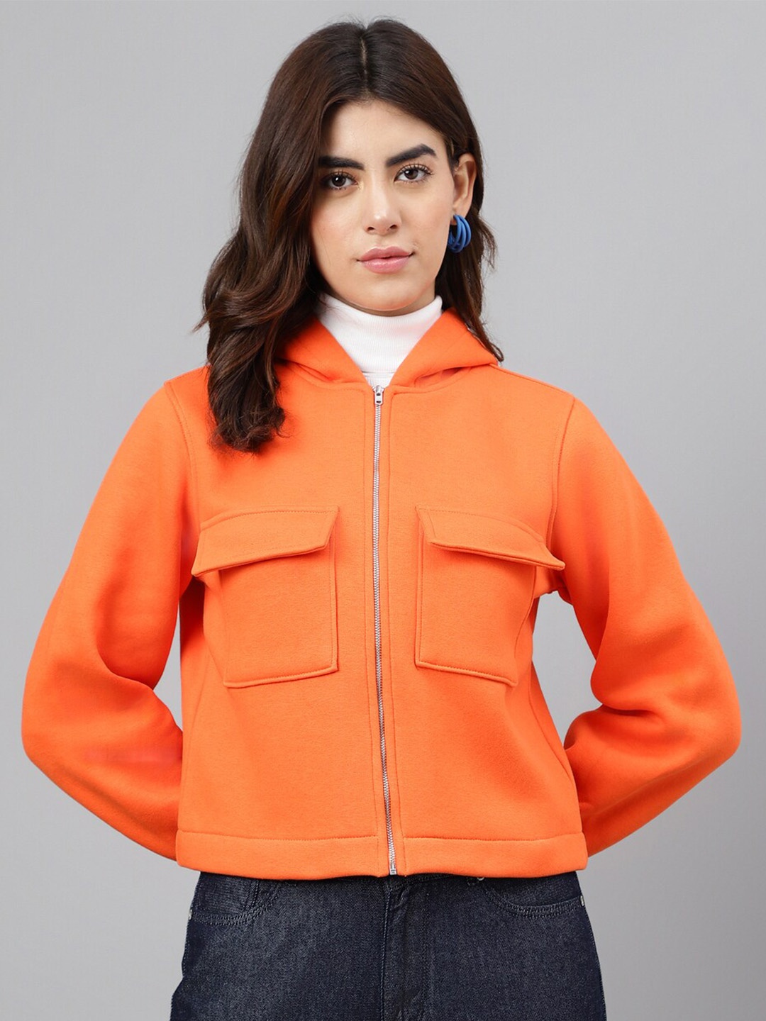 

Xpose Hooded Fleece Front-Open Sweatshirt, Orange