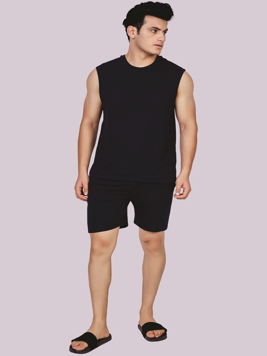 

ecott Men Pure Cotton T-shirts With Shorts, Navy blue