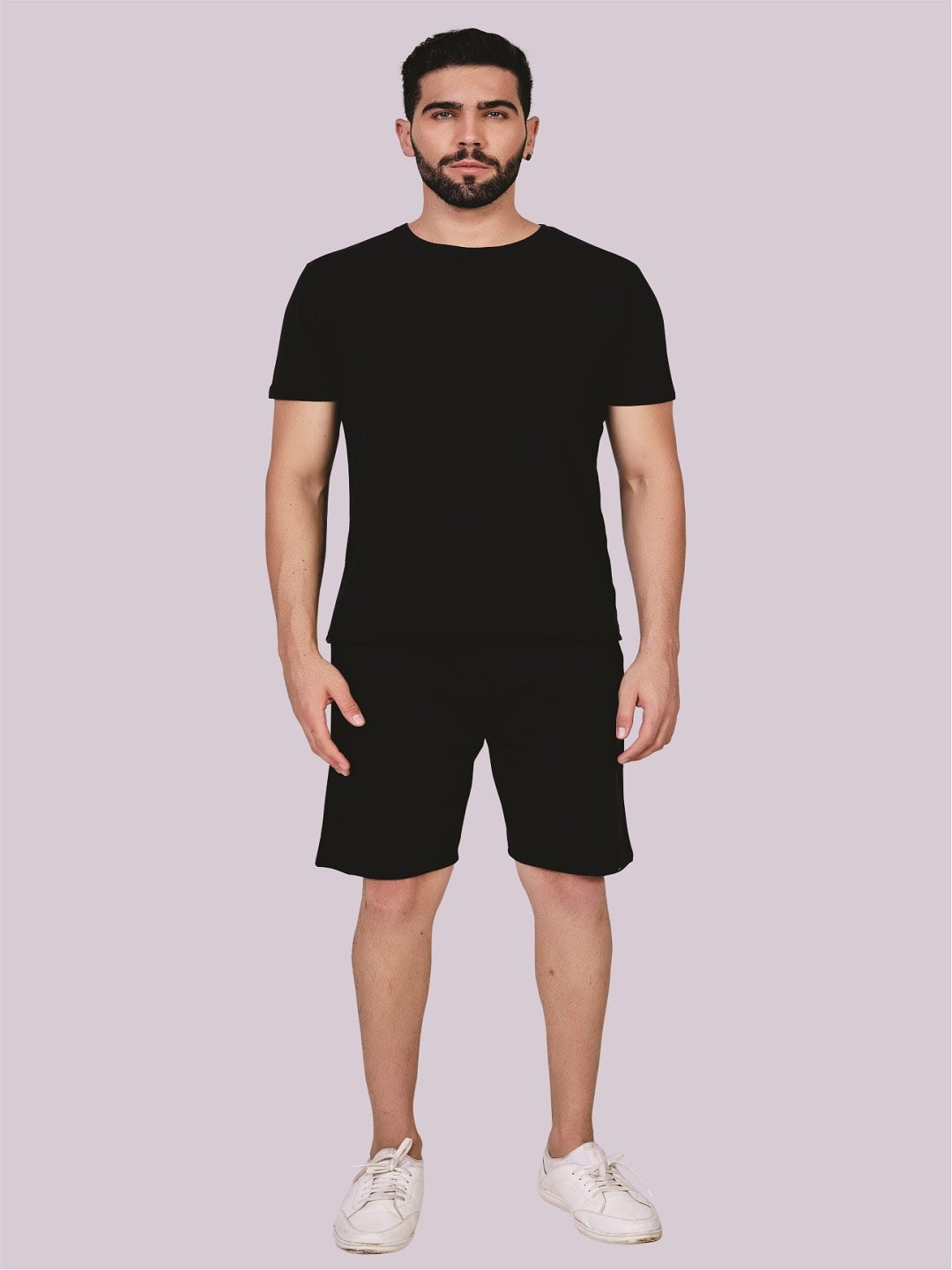 

ecott Men Pure Cotton T-shirts With Shorts, Black