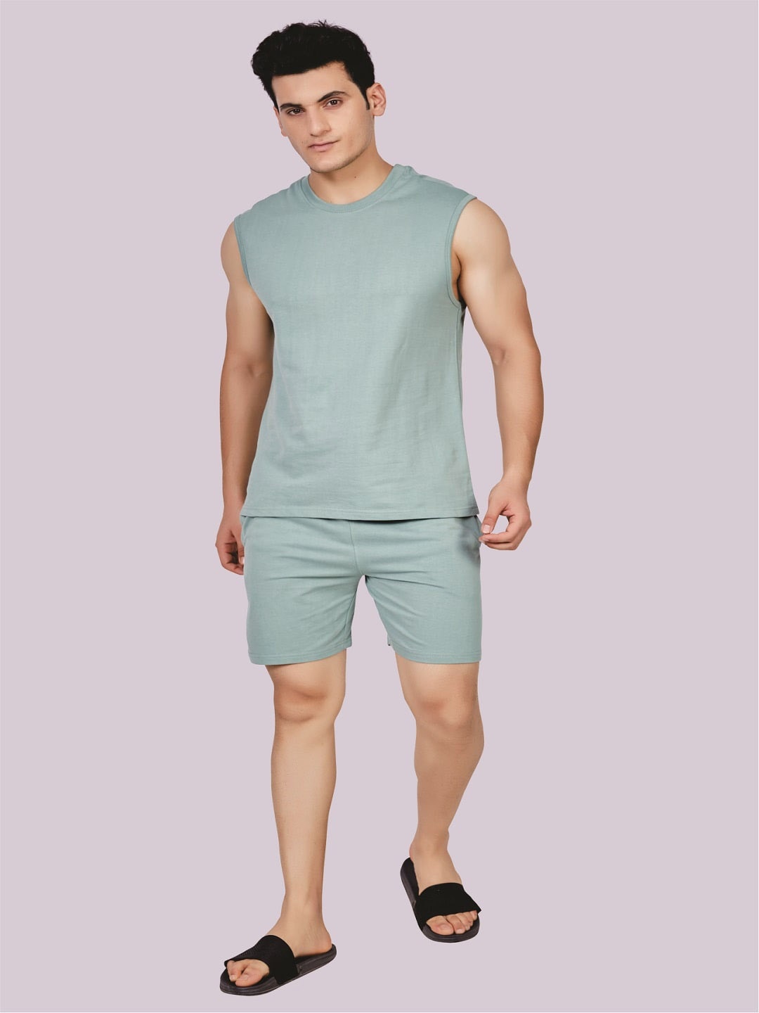 

ecott Men Pure Cotton T-shirts With Shorts, Green