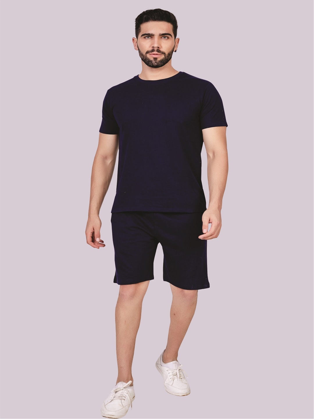 

ecott Men Pure Cotton Co-Ords Set, Navy blue