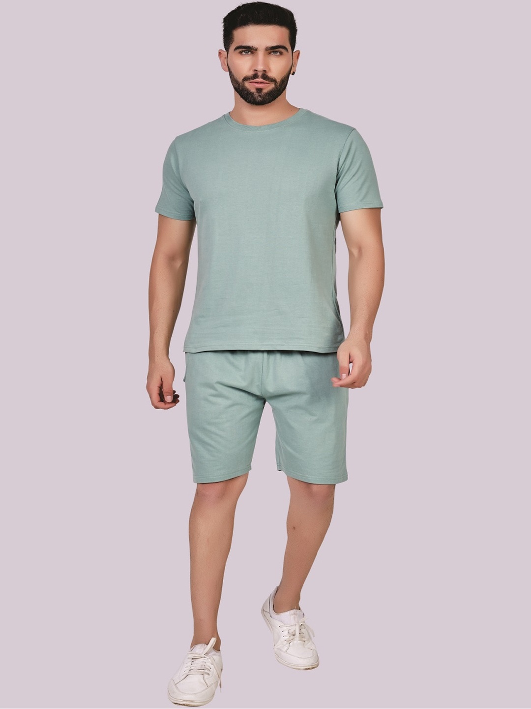 

ecott Men Round Neck Pure Cotton Co-Ords Set, Green