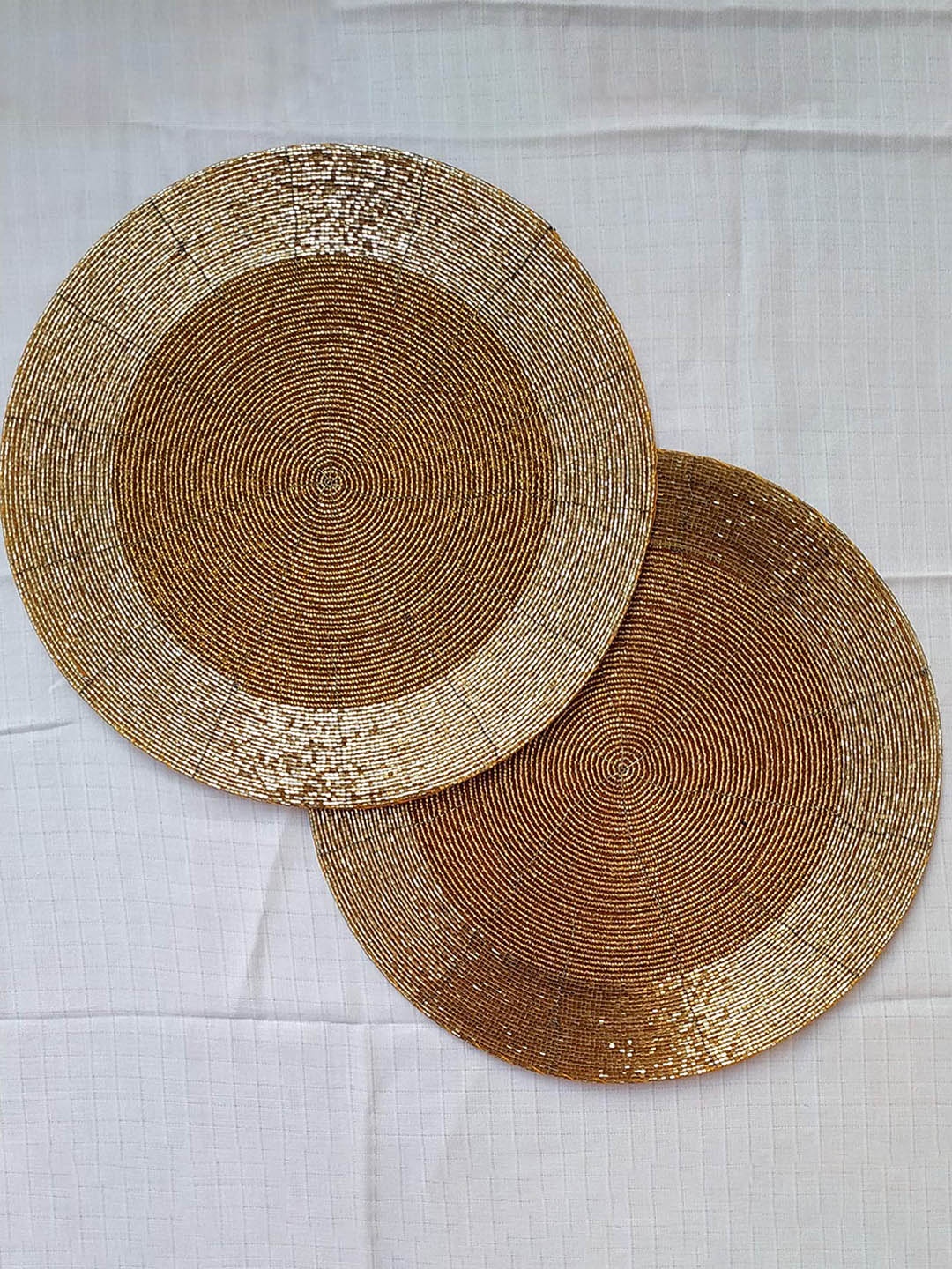 

PRISHA INDIA CRAFT Gold Toned & Brown 6 Pieces Textured Cotton Circular Table Placemats