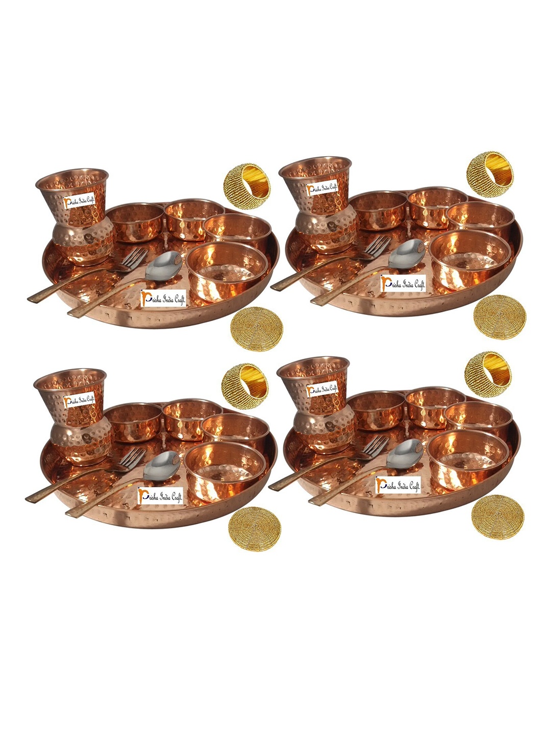

PRISHA INDIA CRAFT 4 Pieces Copper Glossy Thali Set