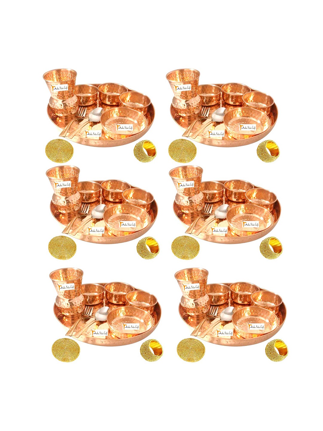 

PRISHA INDIA CRAFT 6 Pieces Copper Glossy Thali Set