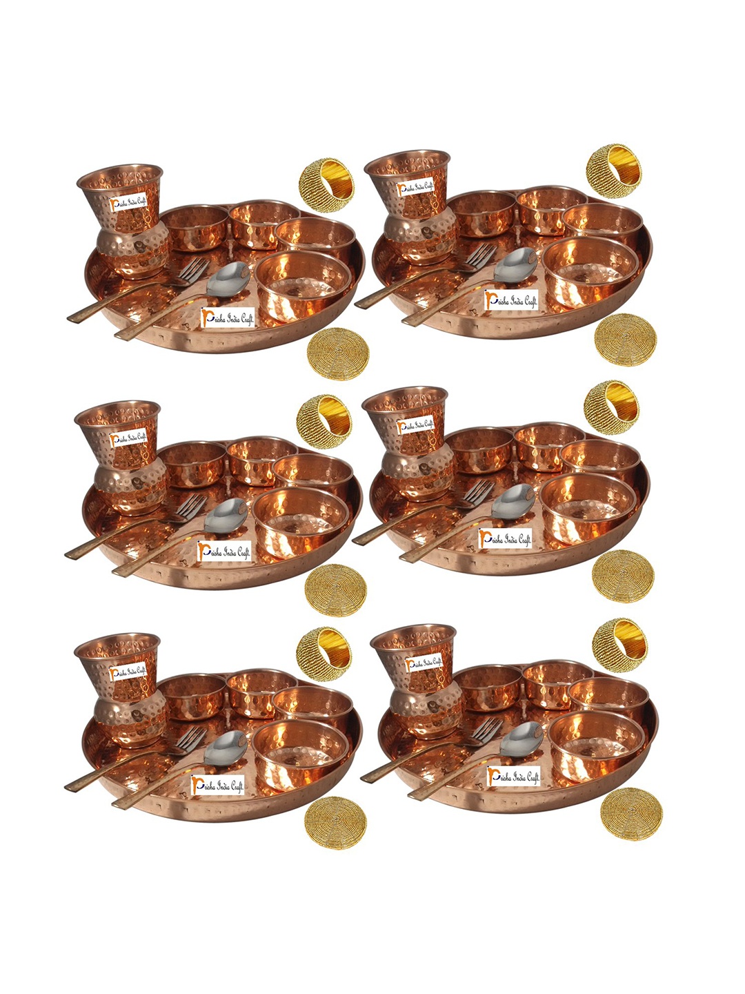 

PRISHA INDIA CRAFT 6 Pieces Copper Glossy Thali Set