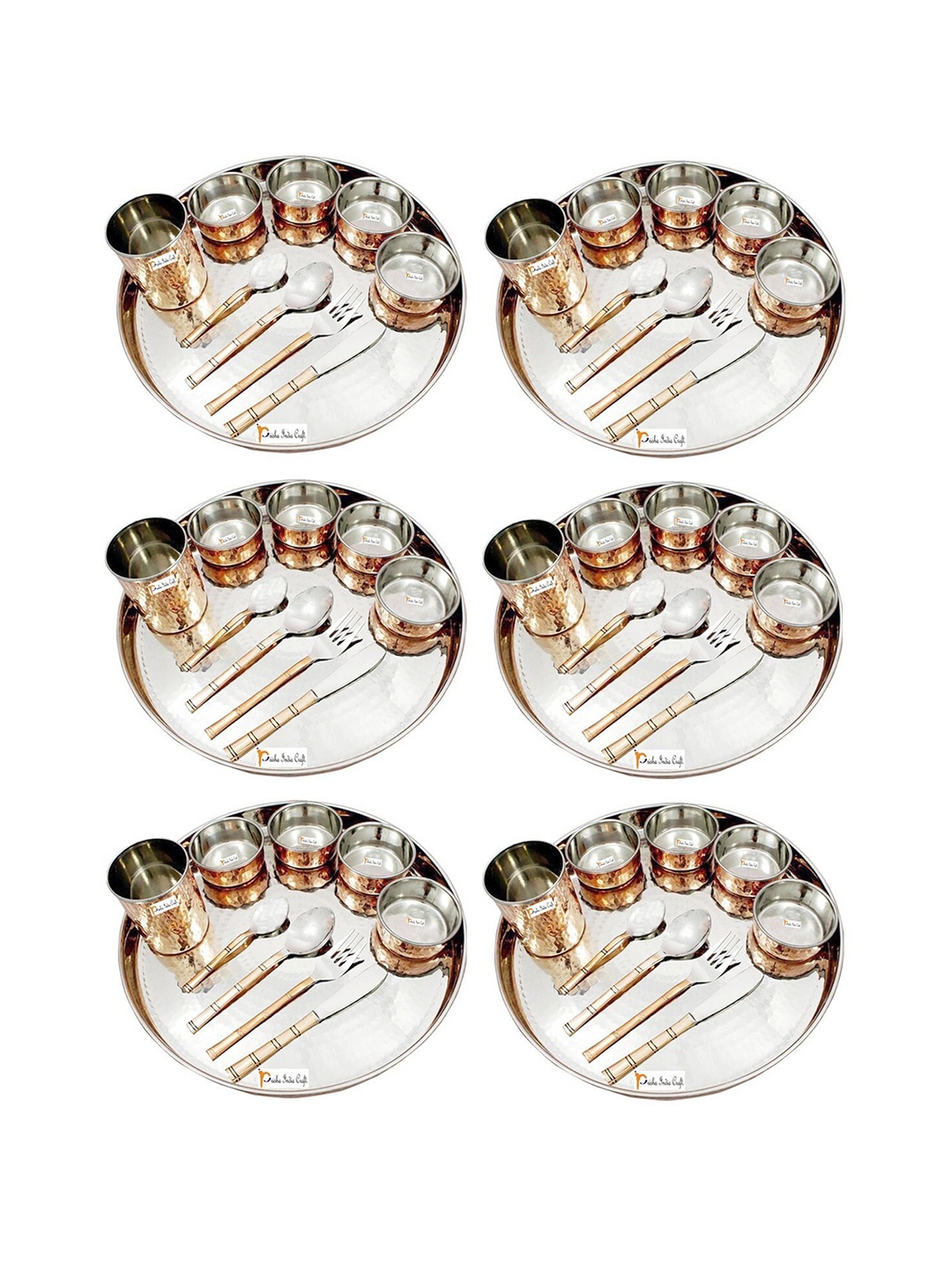 

PRISHA INDIA CRAFT Gold Toned 6 Pieces Copper Glossy Thali Set
