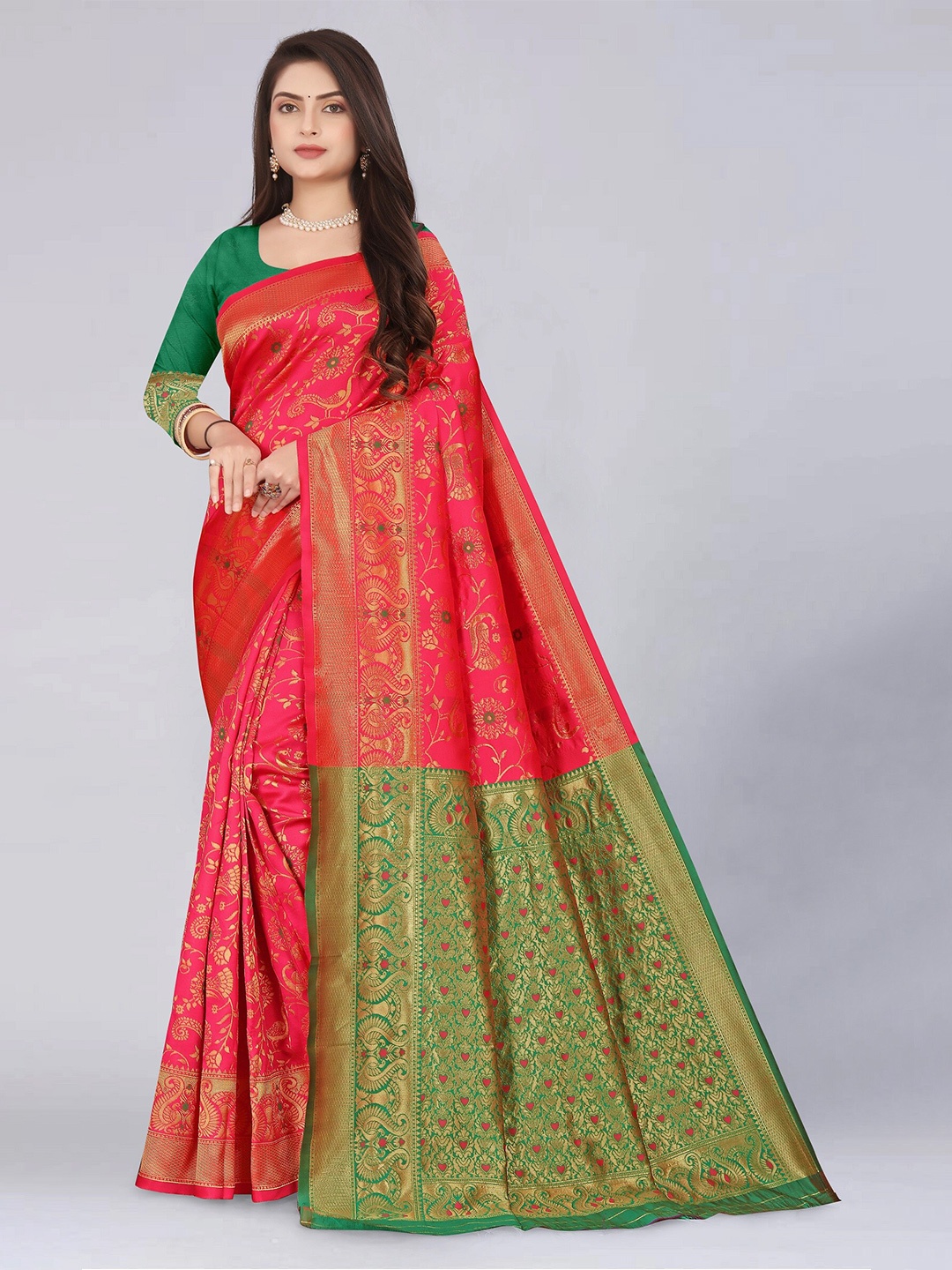 

MUKHITA Woven Design Kanjeevaram Saree, Pink