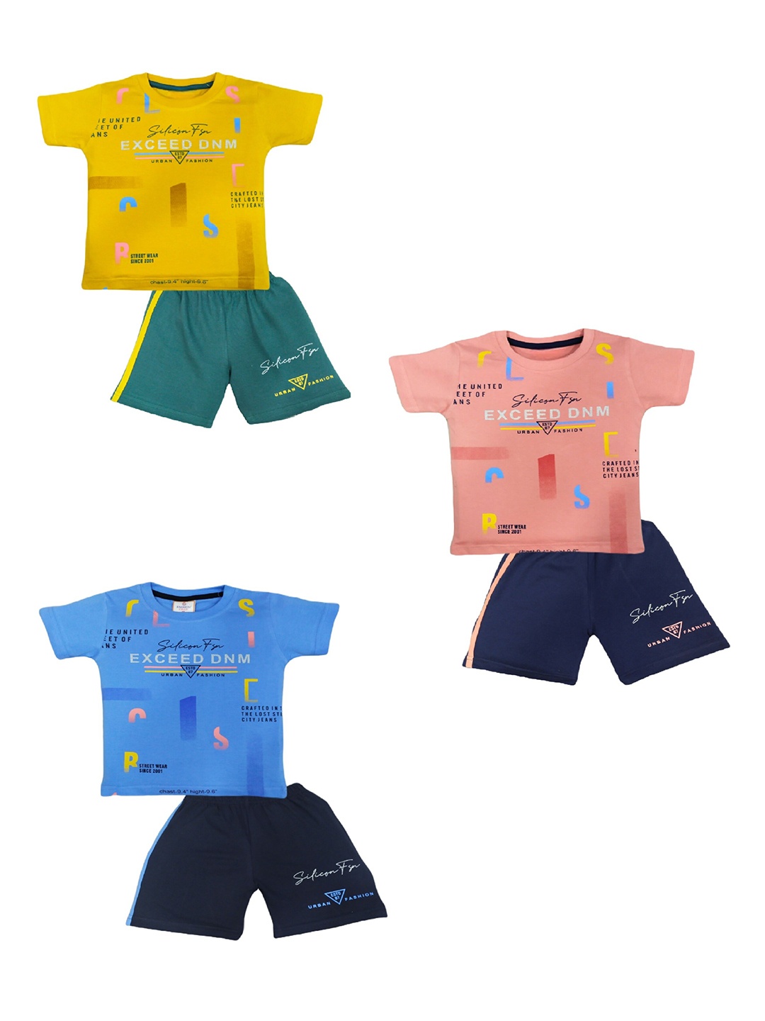 

BAESD Infants Pack Of 3 Printed Pure Cotton T-shirt & Shorts, Blue