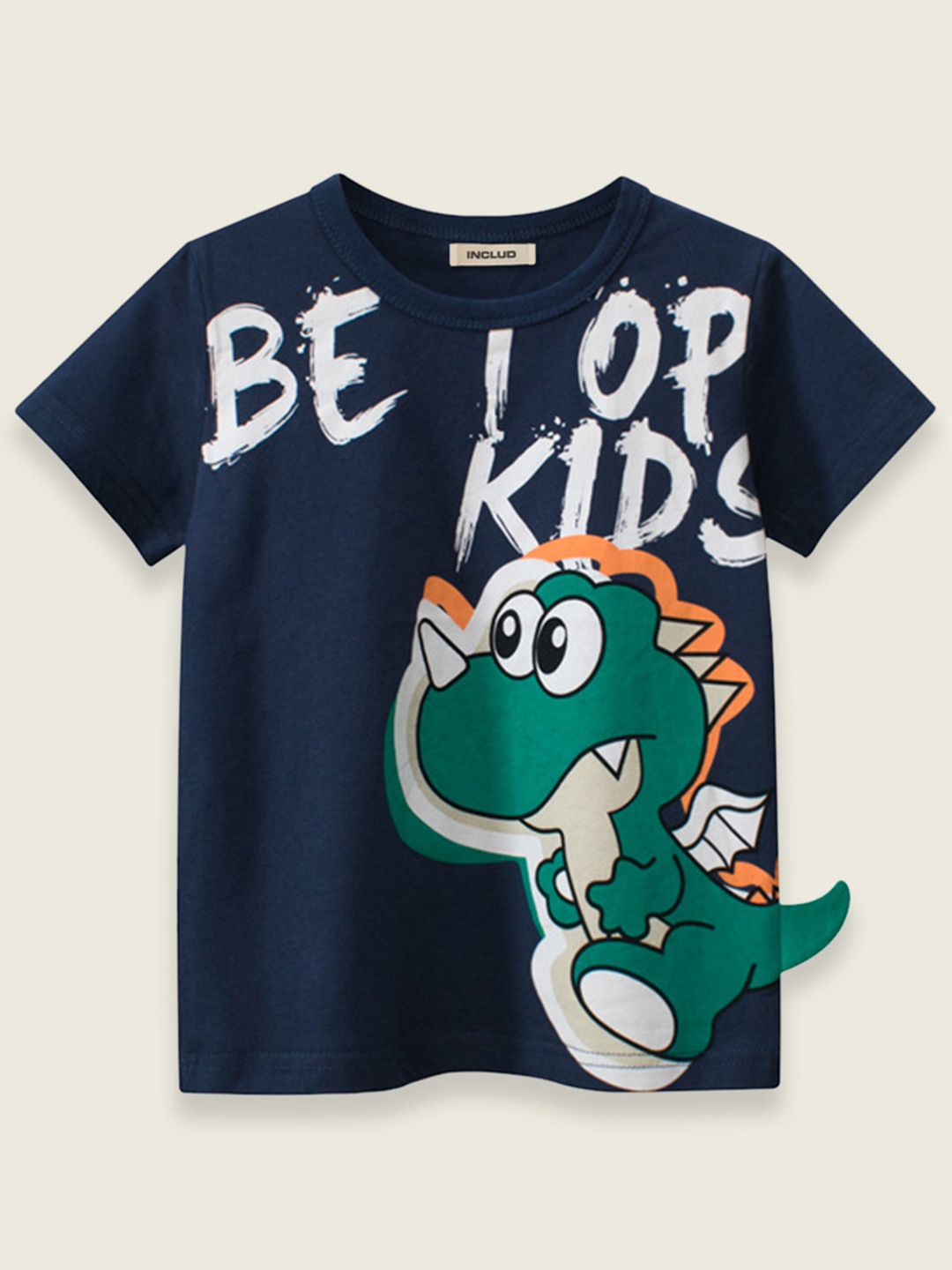 INCLUD Boys Navy Blue Typography Printed T-shirt