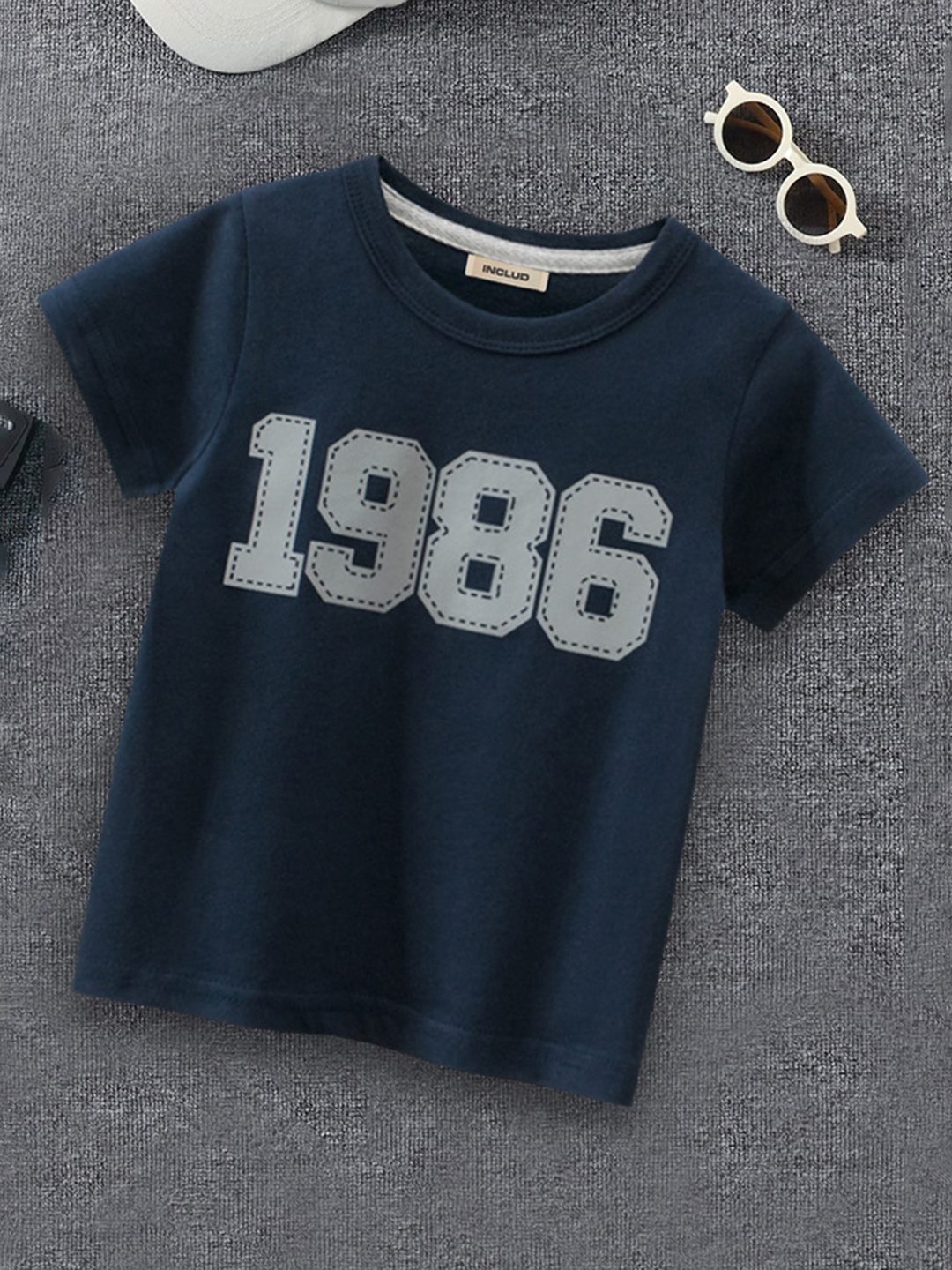 

INCLUD Boys Navy Blue Typography Printed T-shirt