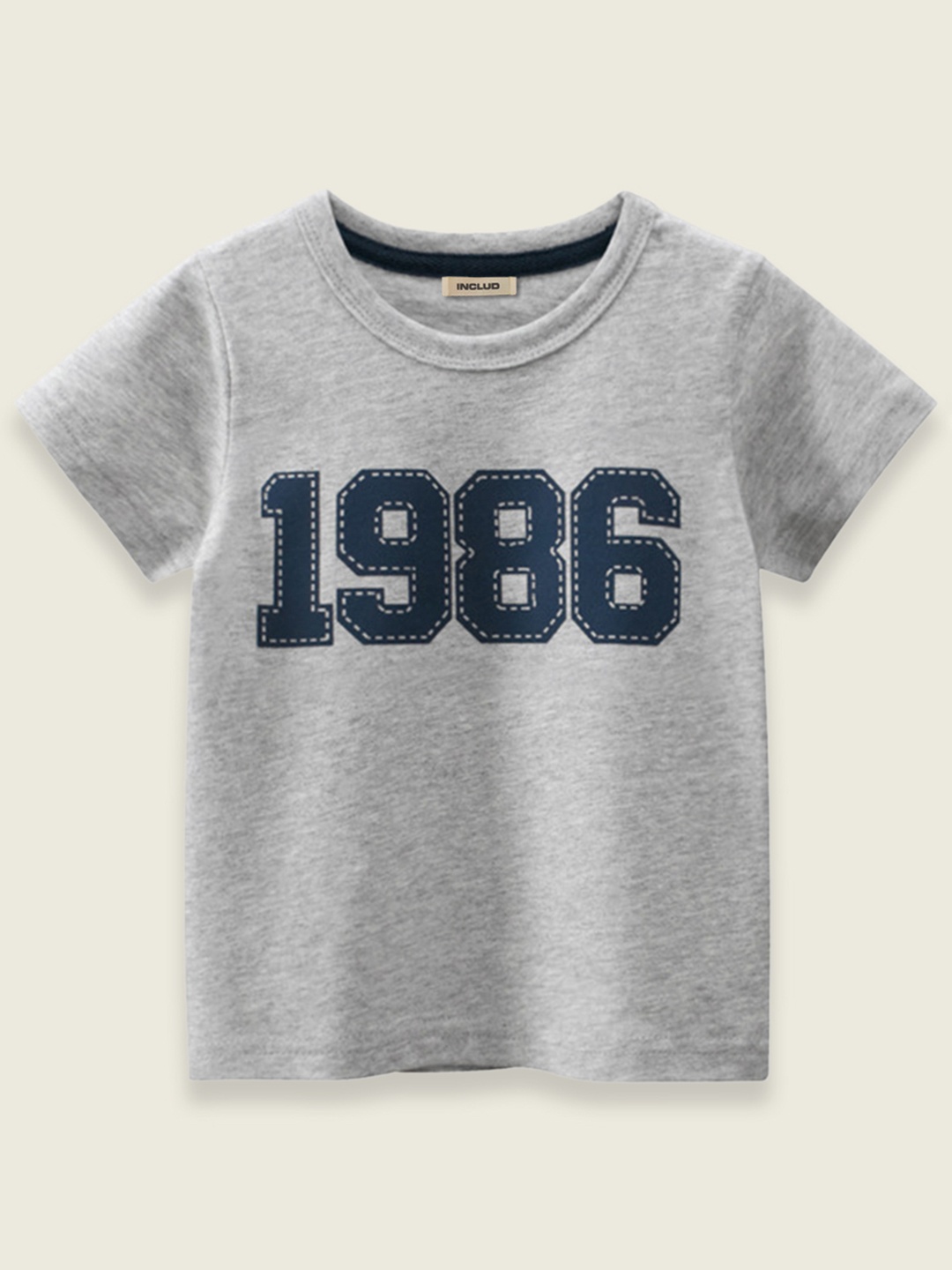 INCLUD Boys Grey Typography Printed T-shirt