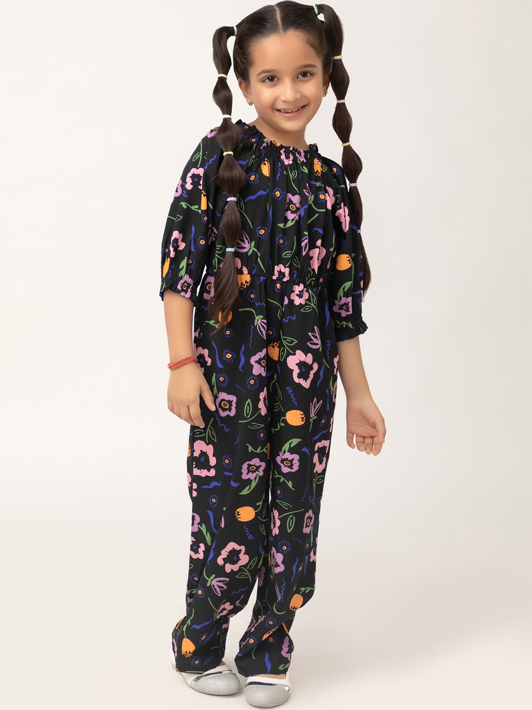 

Purple United Kids Girls Floral Printed Basic Jumpsuit, Black