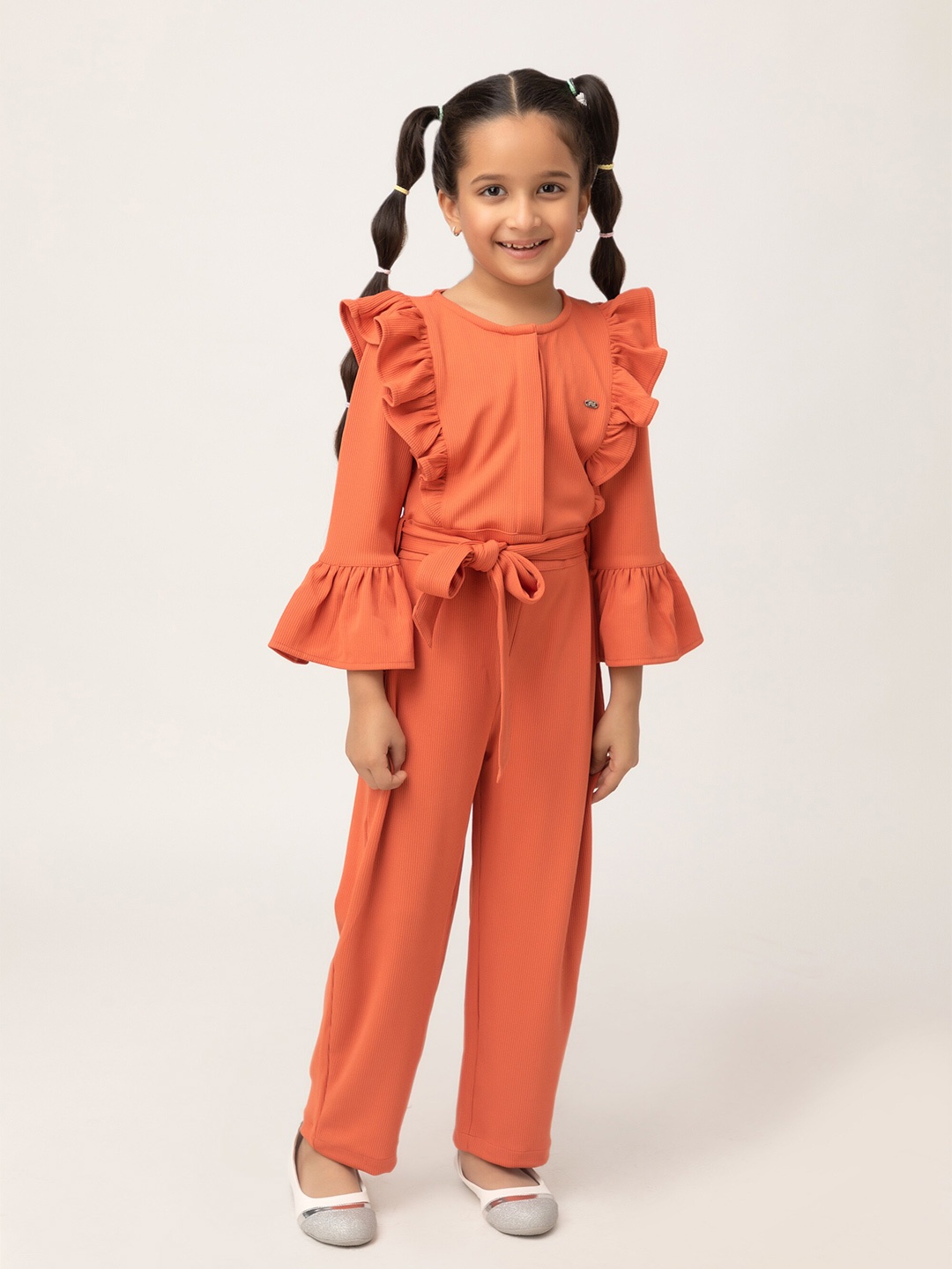 

Purple United Kids Girls Bell Sleeves Ruffles Cotton Basic Jumpsuit, Orange