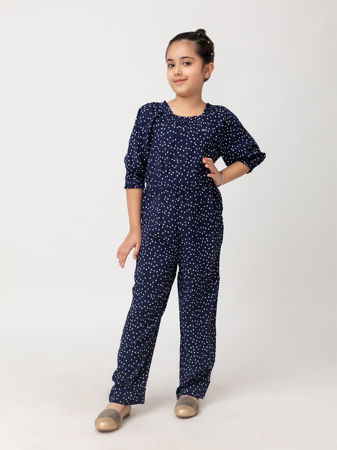 

Purple United Kids Girls Floral Printed Basic Jumpsuit, Navy blue