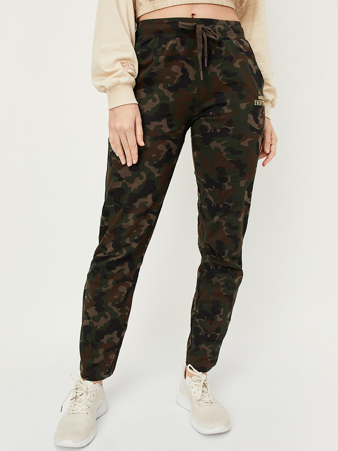 

max Women Camouflage Printed Pure Cotton Mid-Rise Track Pants, Olive