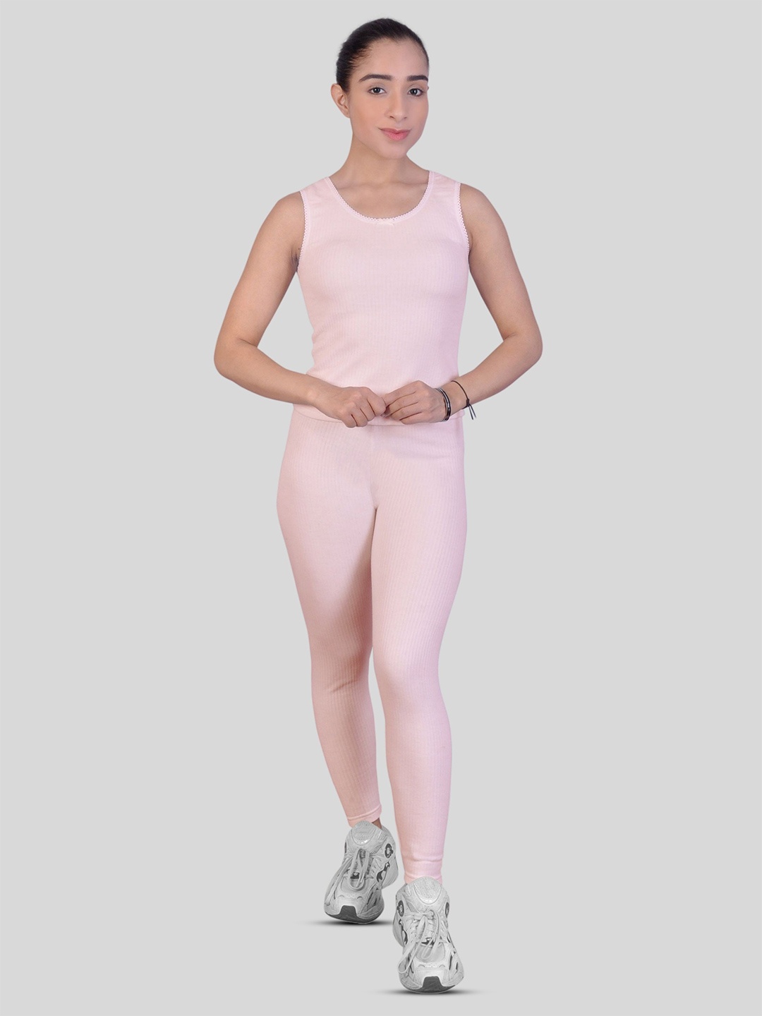 

DChica Pure Cotton Tank Thermal Top with Trousers, Pink