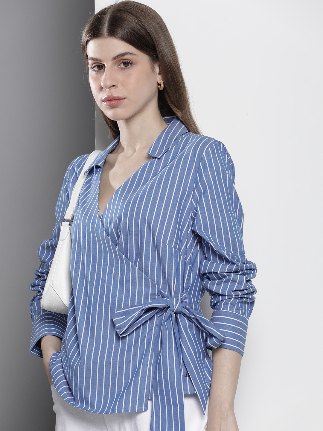 

Tommy Hilfiger Long Sleeves Striped Wrap Top, Blue