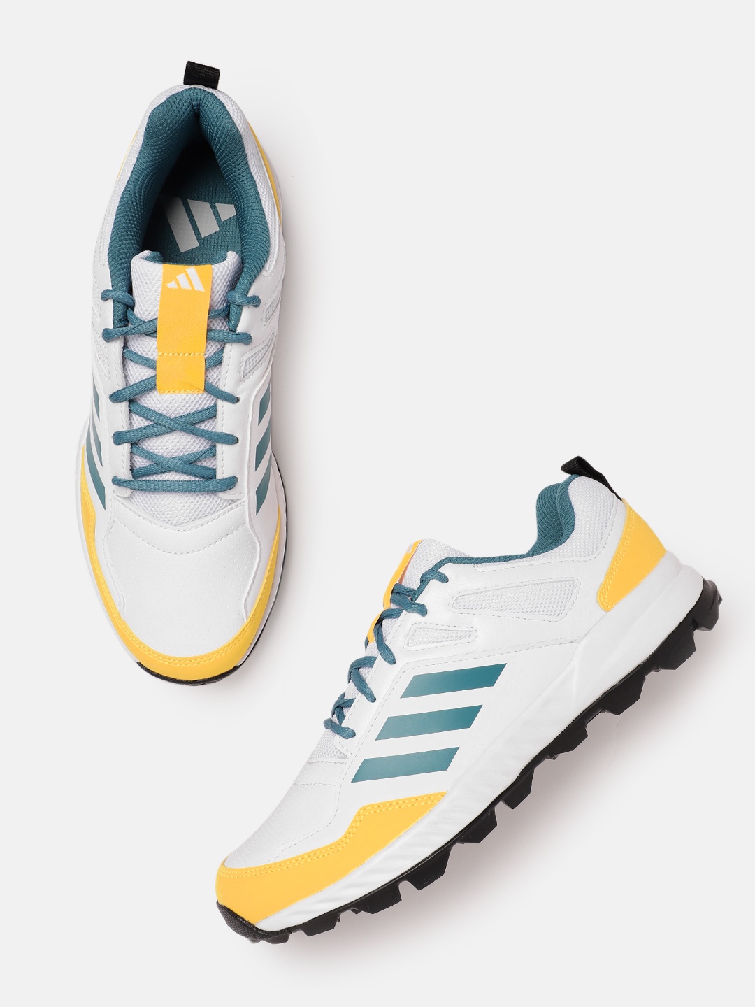 

ADIDAS Men Woven Design Round-Toe Cri Rise V2 Cricket Shoes with Striped Detail, White