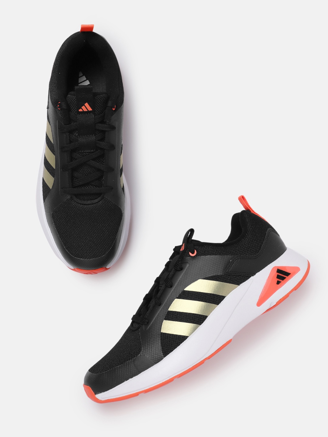 

ADIDAS Men Woven Design Round-Toe Zap-Run Running Shoes with Striped Detail, Black