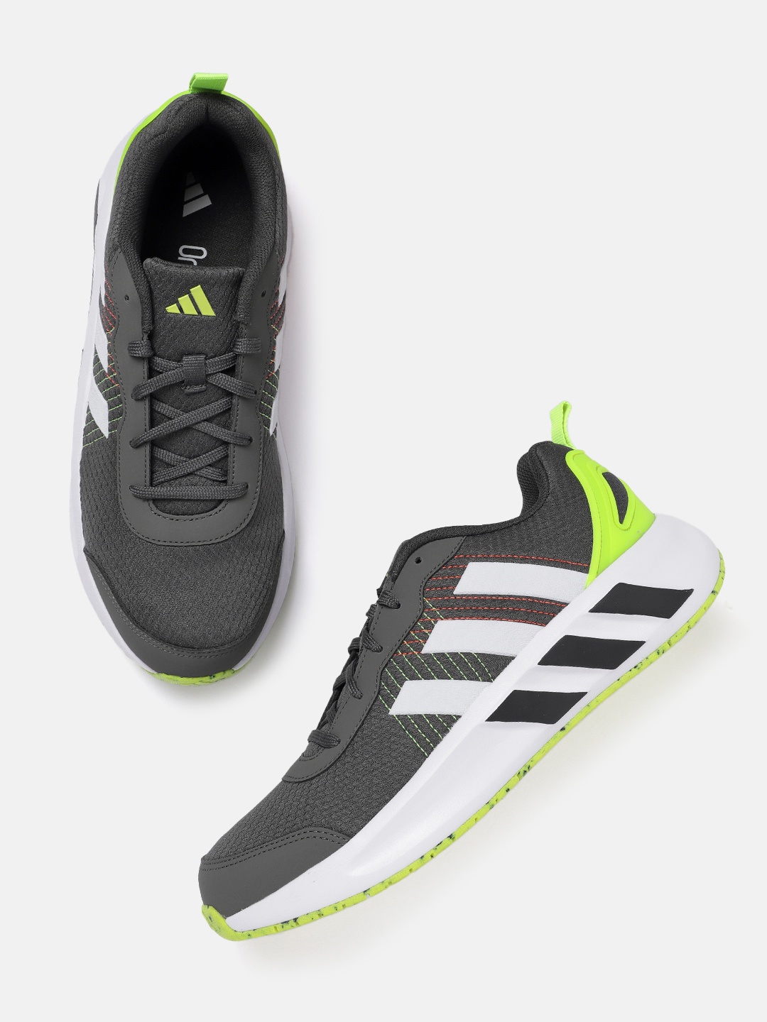 

ADIDAS Men Woven Design Round-Toe Vac-Stroll Running Shoes with Striped Detail, Grey