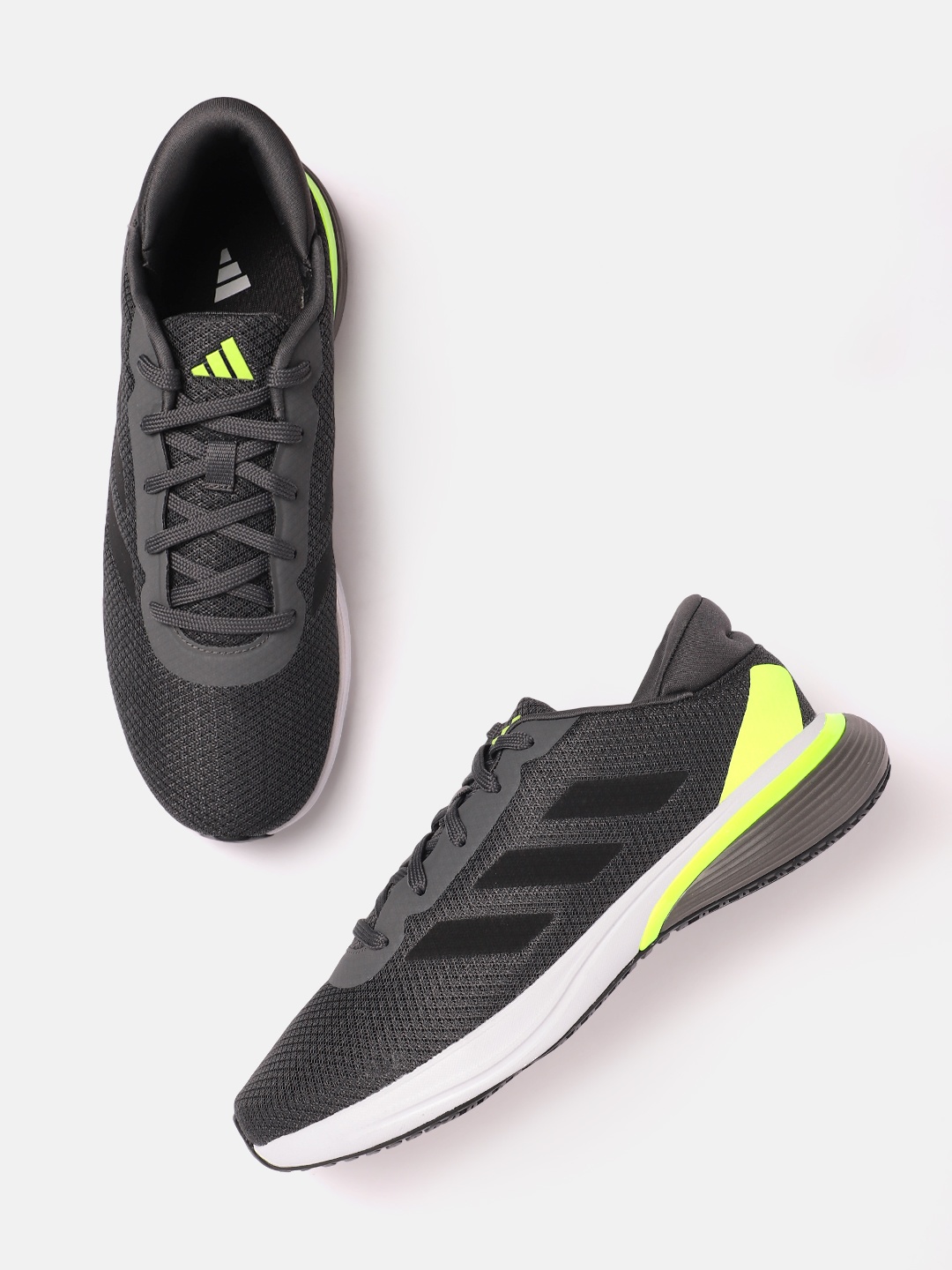 

ADIDAS Men Woven Design Round-Toe Ford-Fit Running Shoes with Striped Detail, Grey
