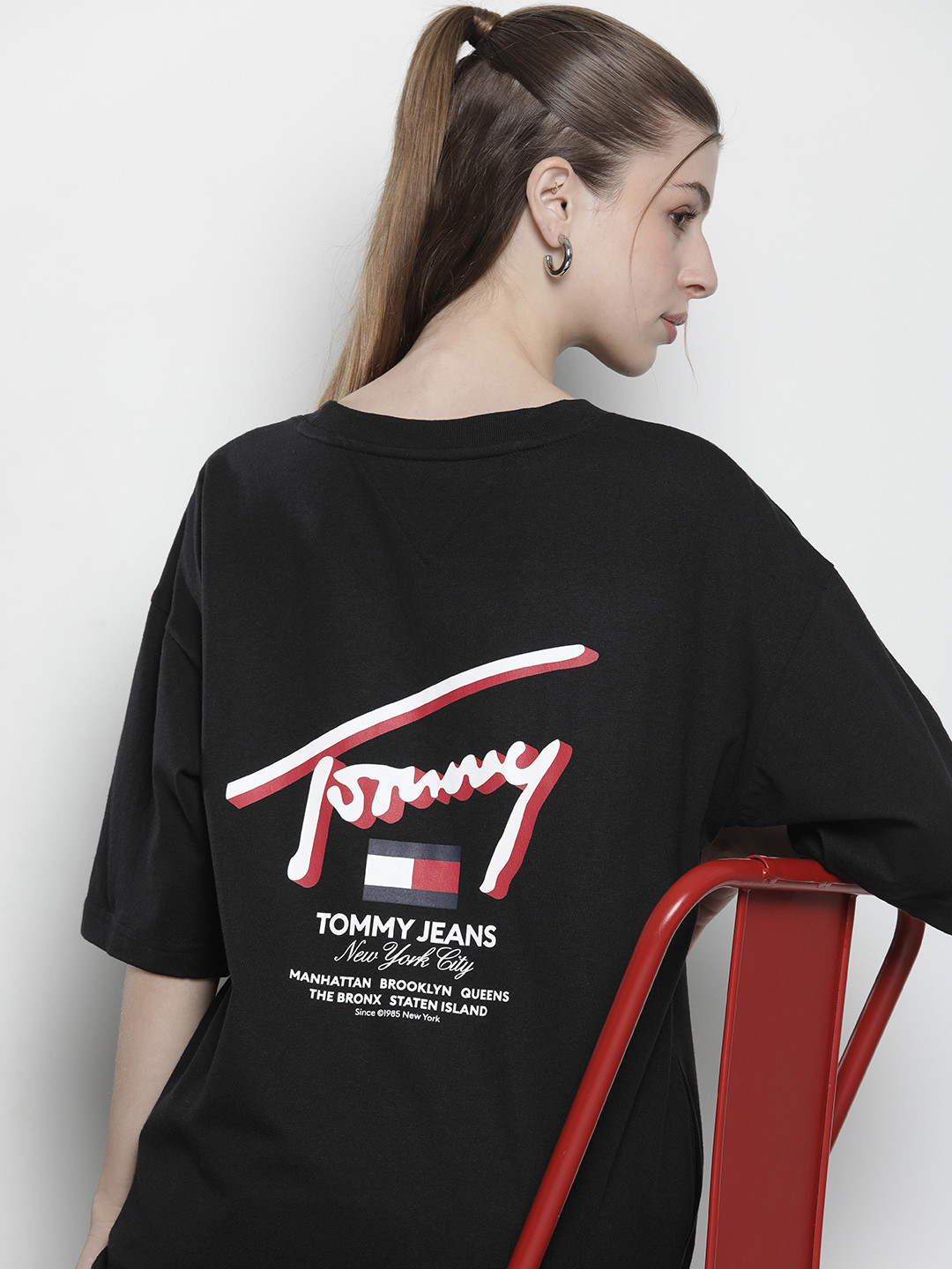 

Tommy Hilfiger Pure Cotton Brand Logo Printed T-shirt Dress, Black