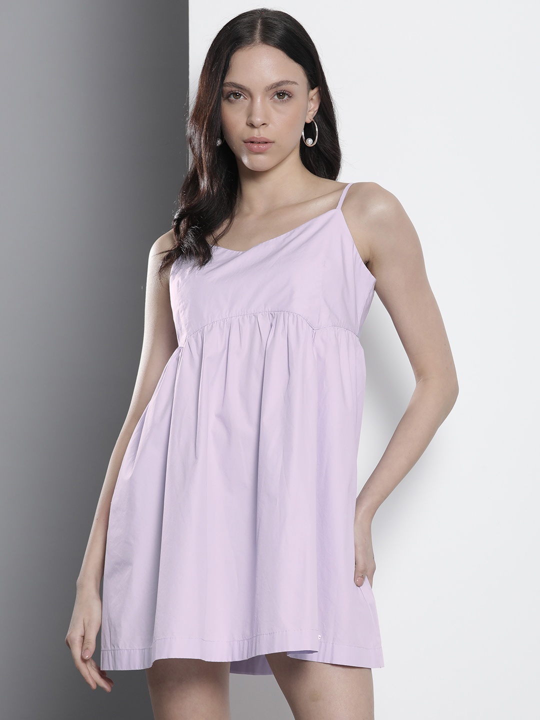 

Tommy Hilfiger Solid Back-Tie Sleeveless Pure Cotton A-Line Dress, Lavender