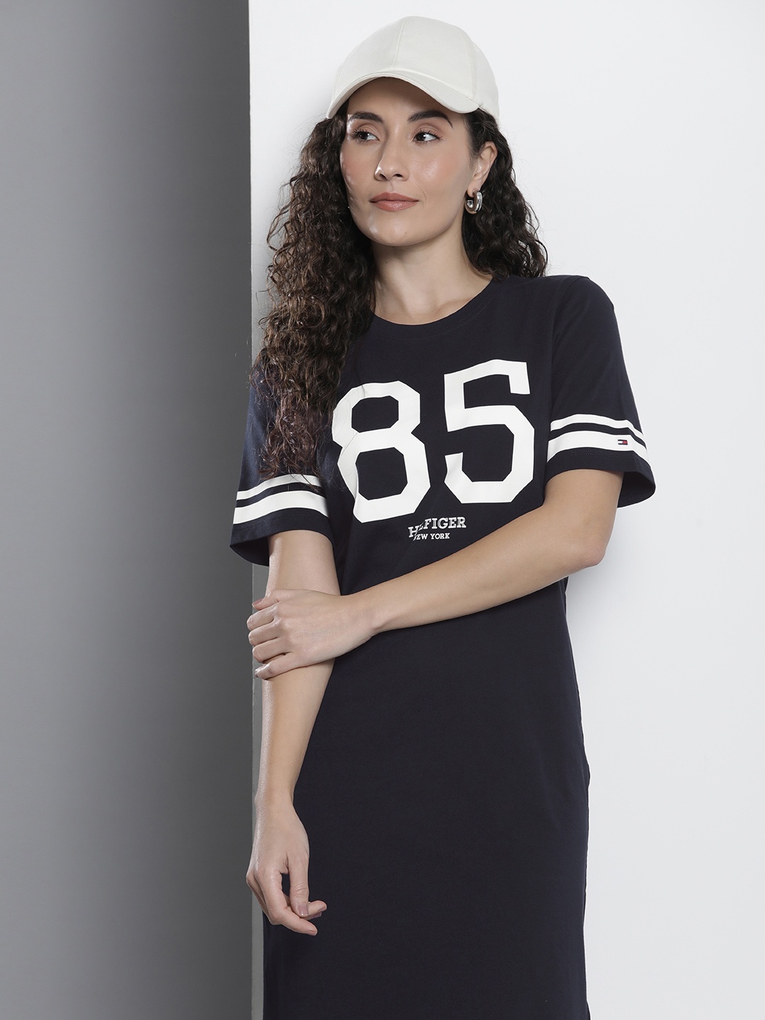 

Tommy Hilfiger Varsity Printed Pure Cotton T-shirt Dress, Navy blue