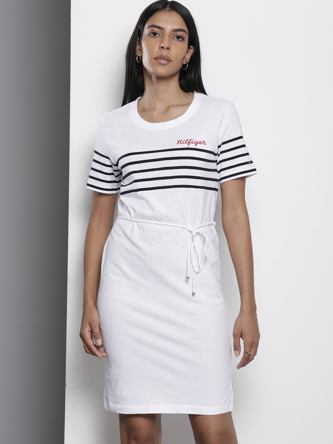 

Tommy Hilfiger Pure Cotton Striped T-shirt Dress, White