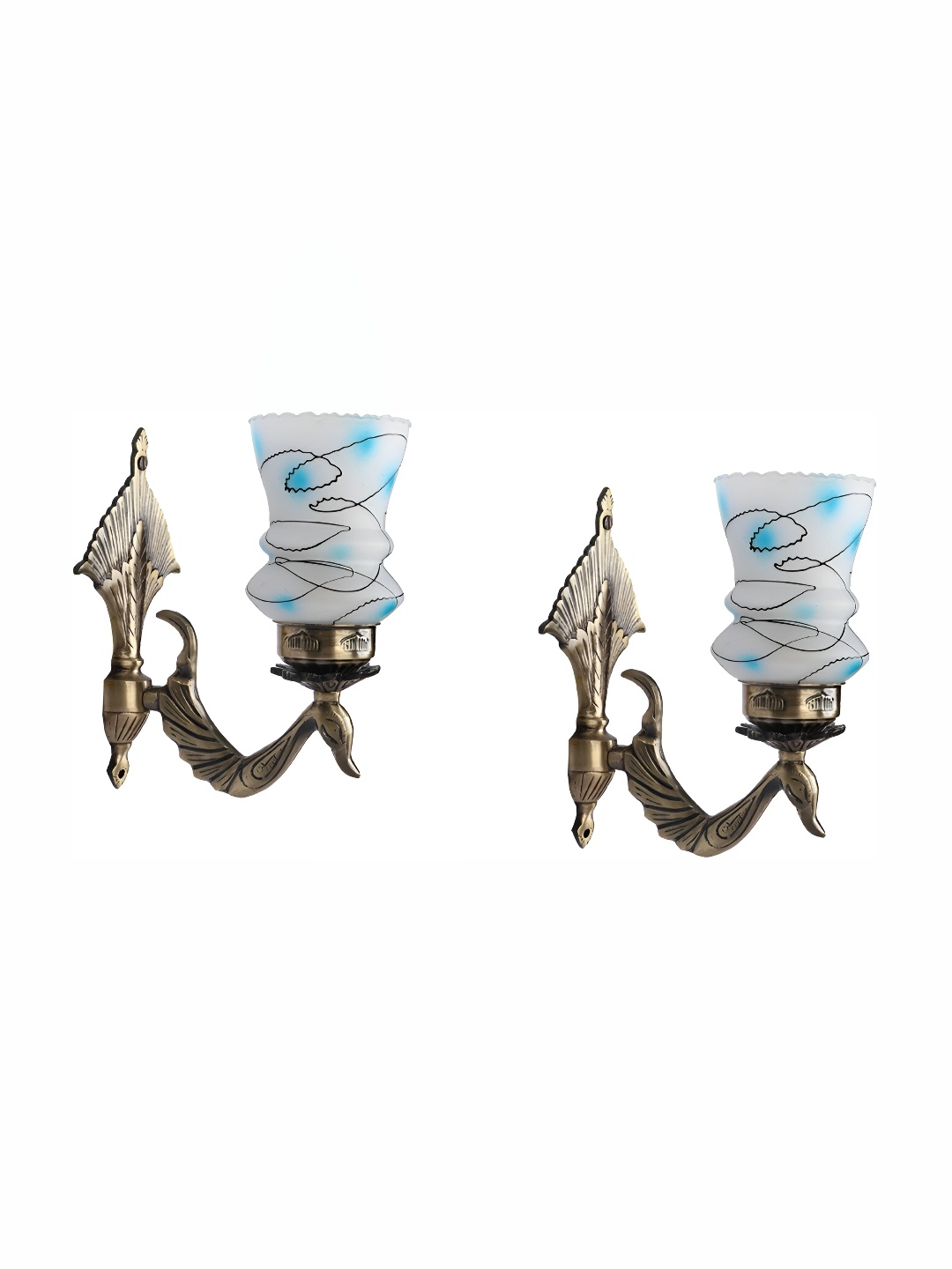 

Afast White & Blue 2 Pieces Printed Contemporary Glass Wall Lamps