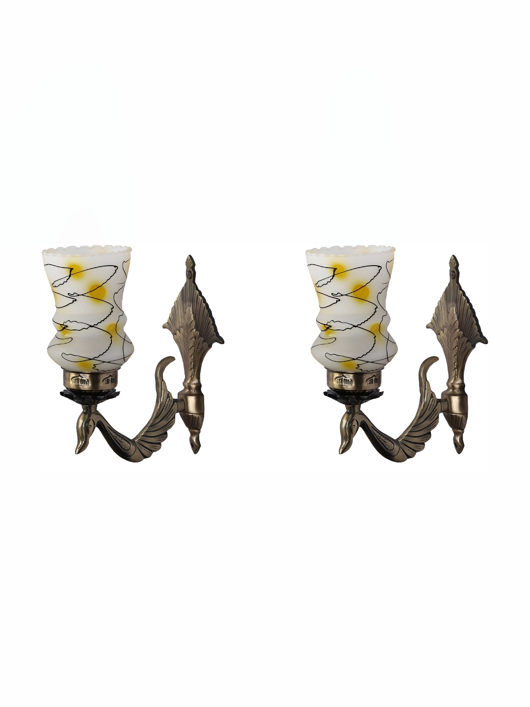 

Afast White & Yellow 2 Pieces Printed Contemporary Glass Wall Lamps