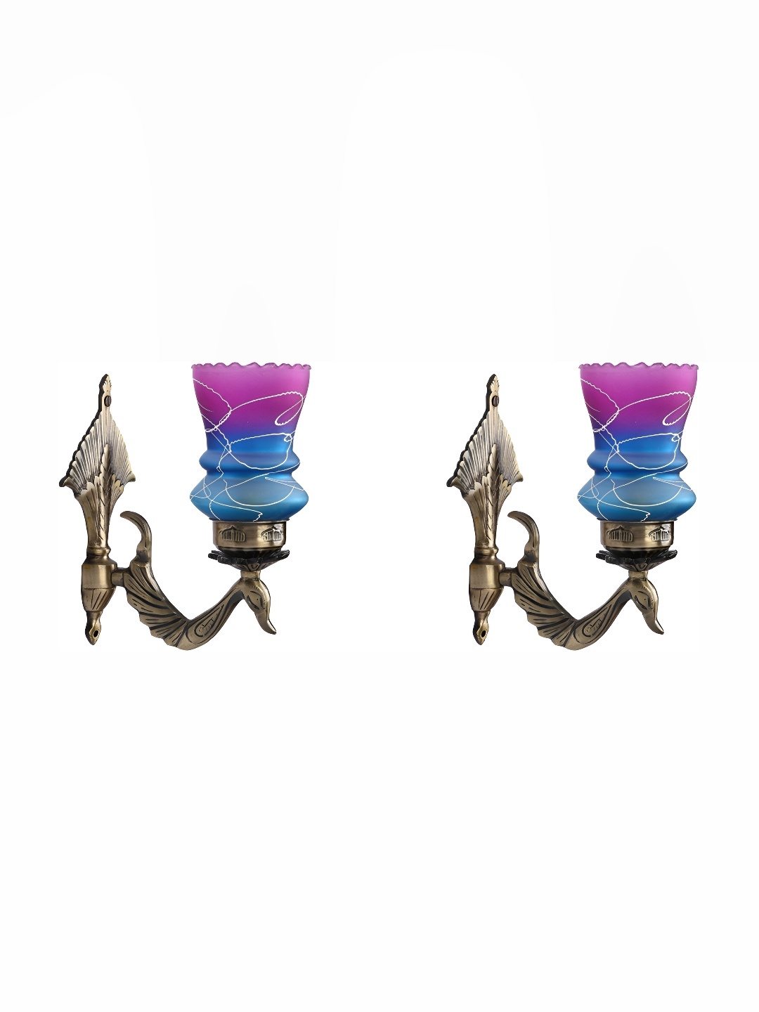 

Afast White & Green 4 Pieces Printed Bell Shaped Glass Wall Lamp, Blue