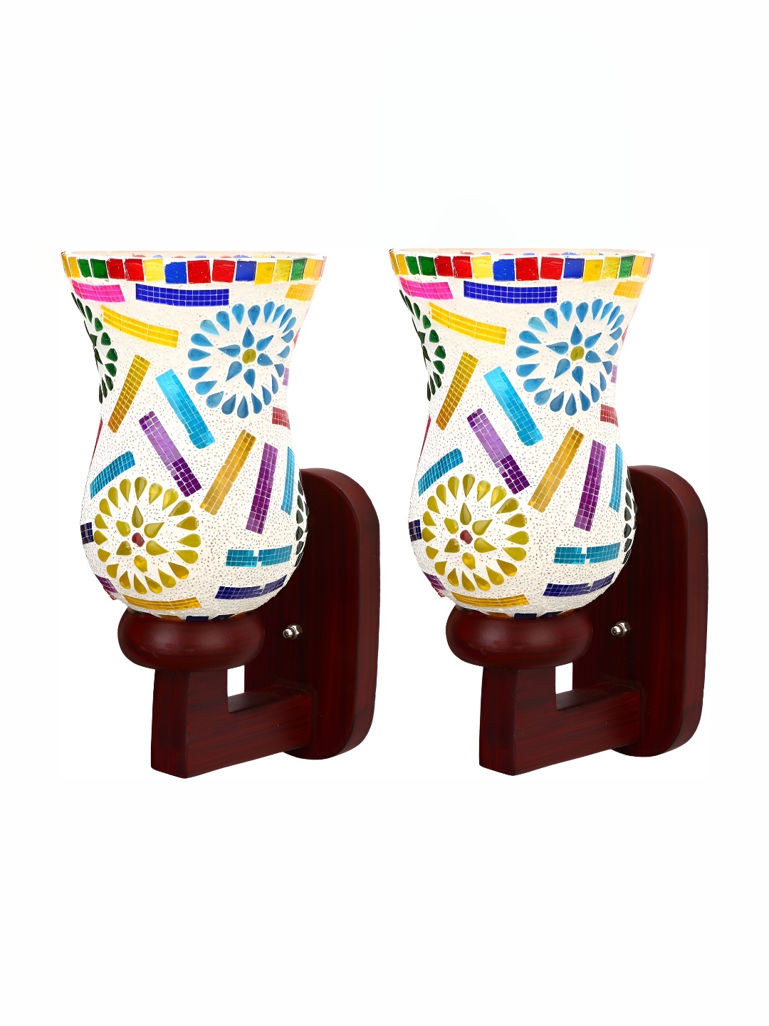 

Afast White & Blue 2 Pieces Printed Bell Shaped Glass Wall Lamp