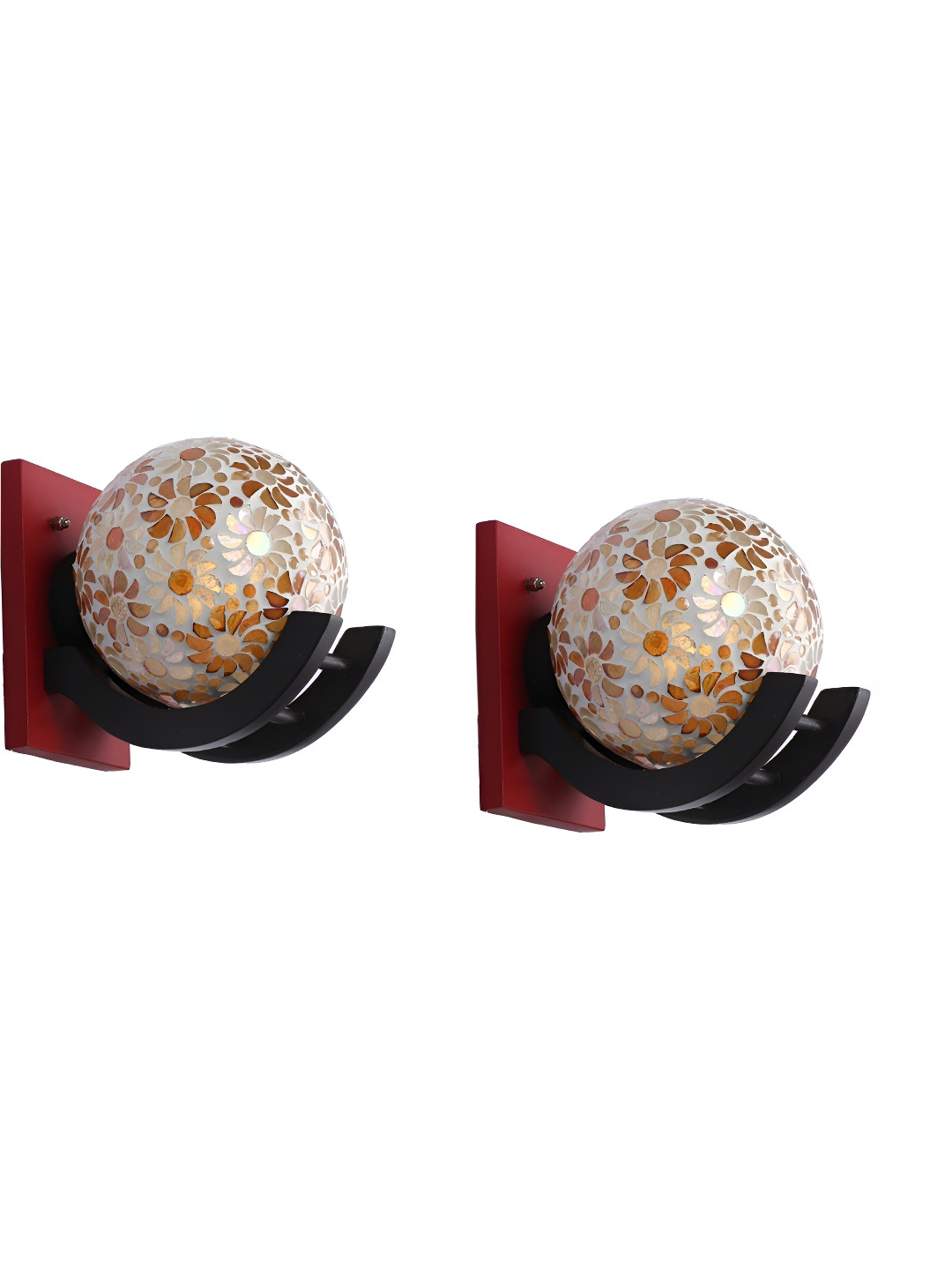 

Afast White & Brown 2 Pieces Printed Spherical Shaped Glass Wall Lamp